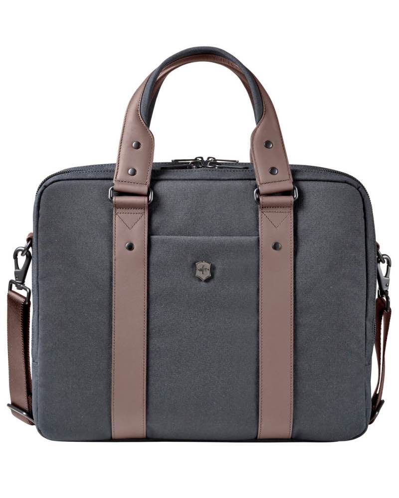 Victorinox Bodmer Dual Compartment 14" Laptop Briefcase - Grey / Brown