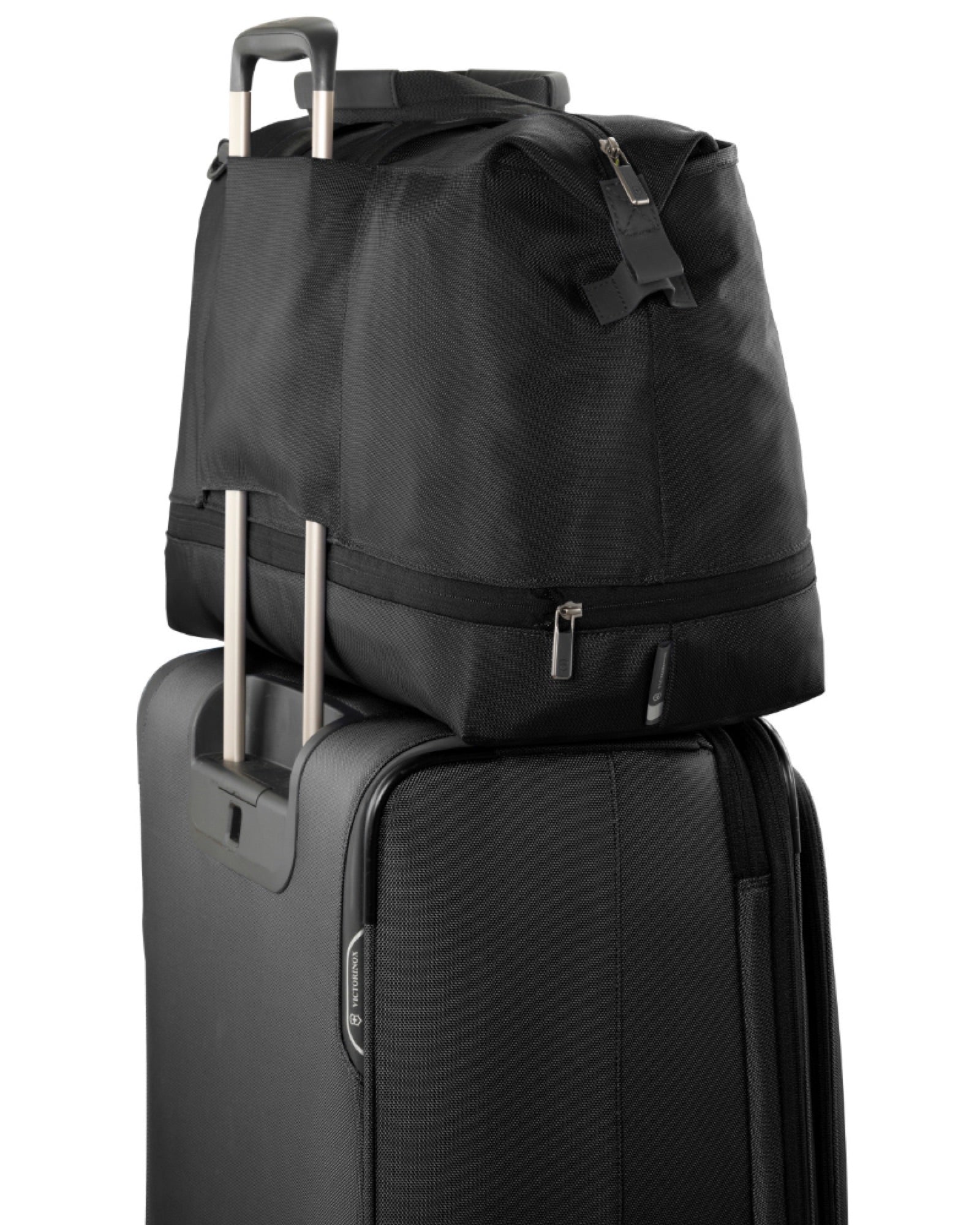 Rear sleeve for sliding bag over wheeled luggage handles