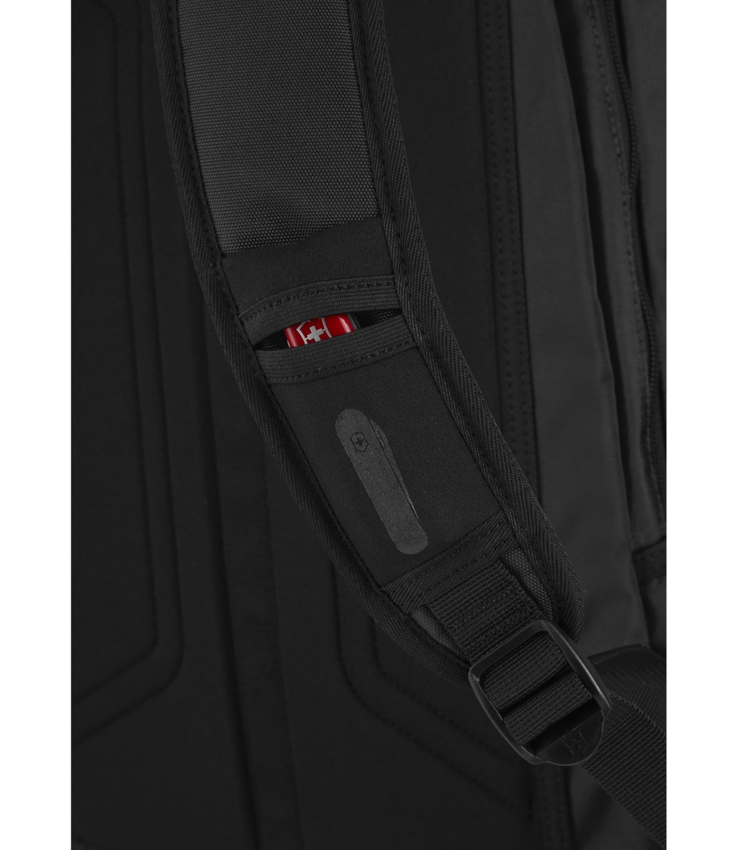 Pocket on shoulder strap to keep your Swiss Army Knife at hand