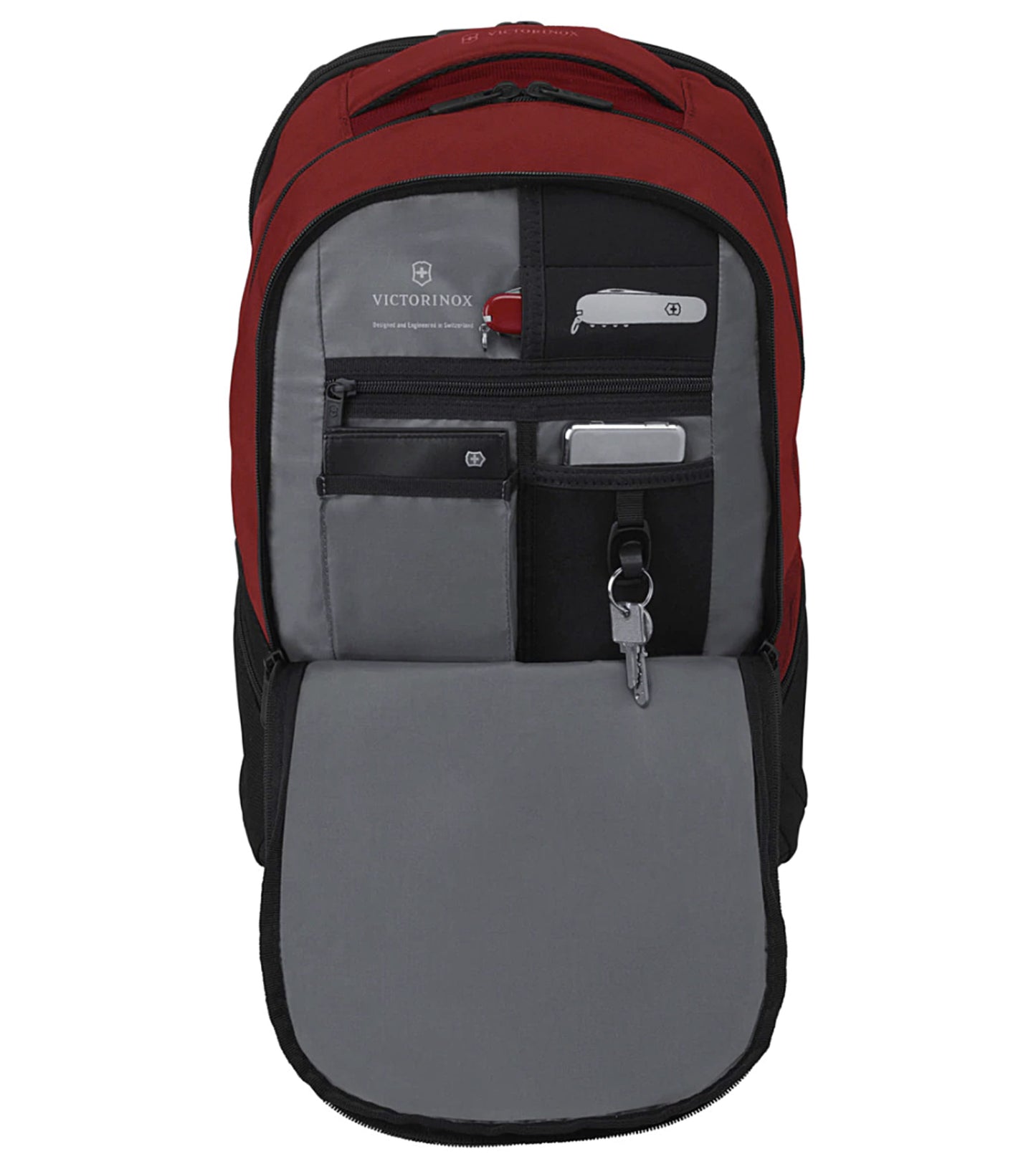 Front section has mobile phone pockets and key holder