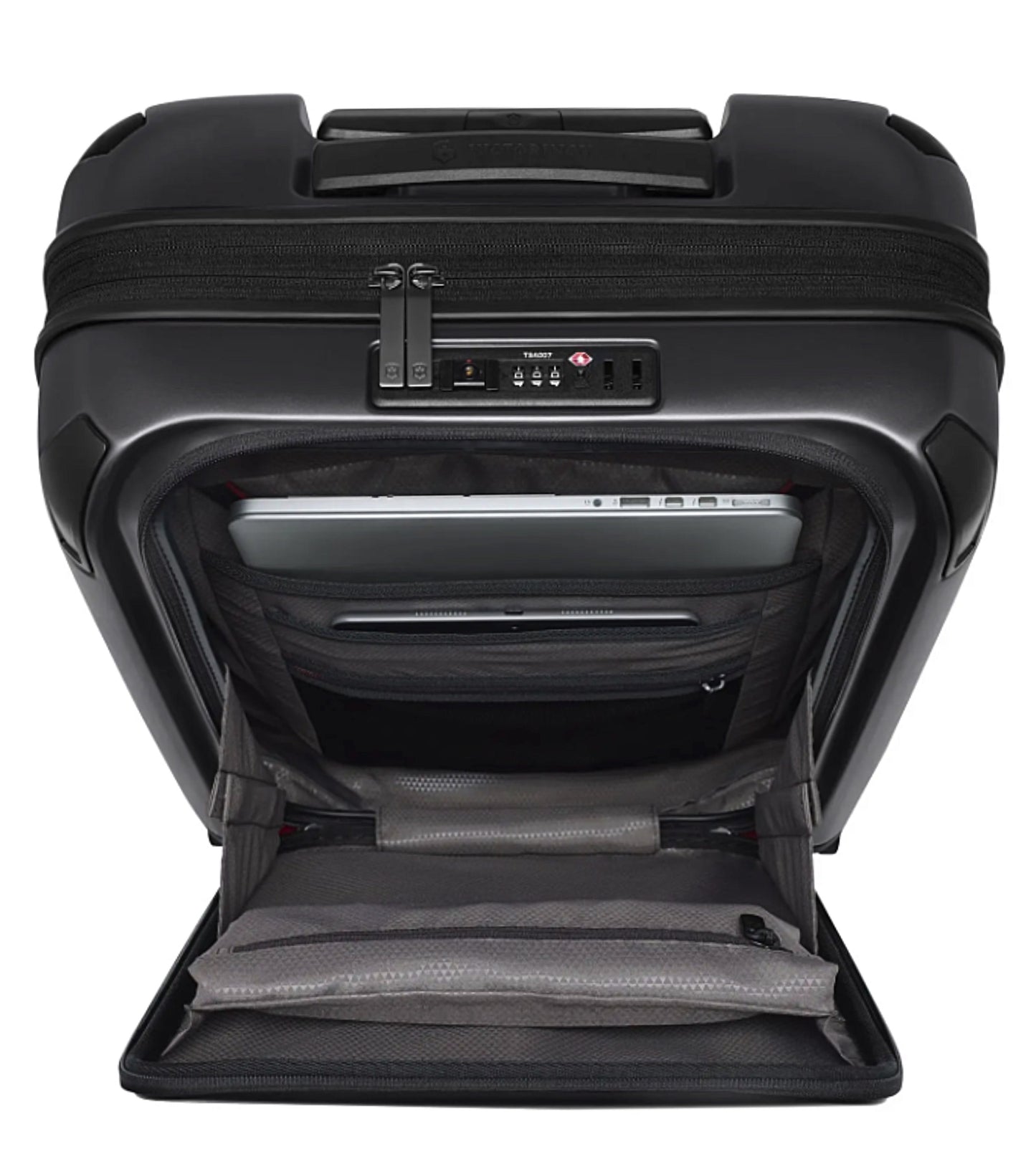 Featuring a quick-access lockable front compartment holds a laptop and a tablet