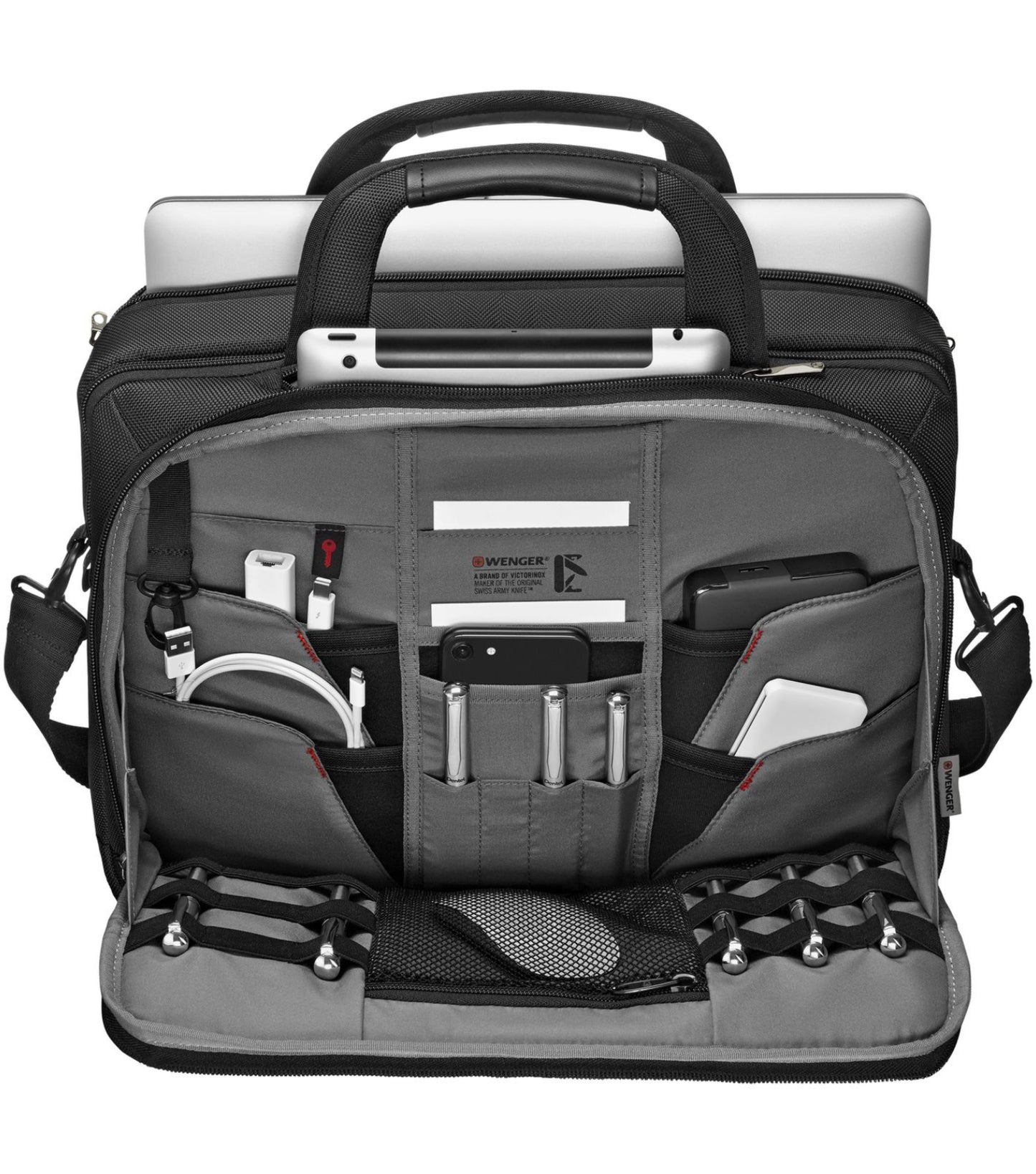 SmartOrg organizer with large zip opening keeps items like cords, chargers and business cards neat and accessible