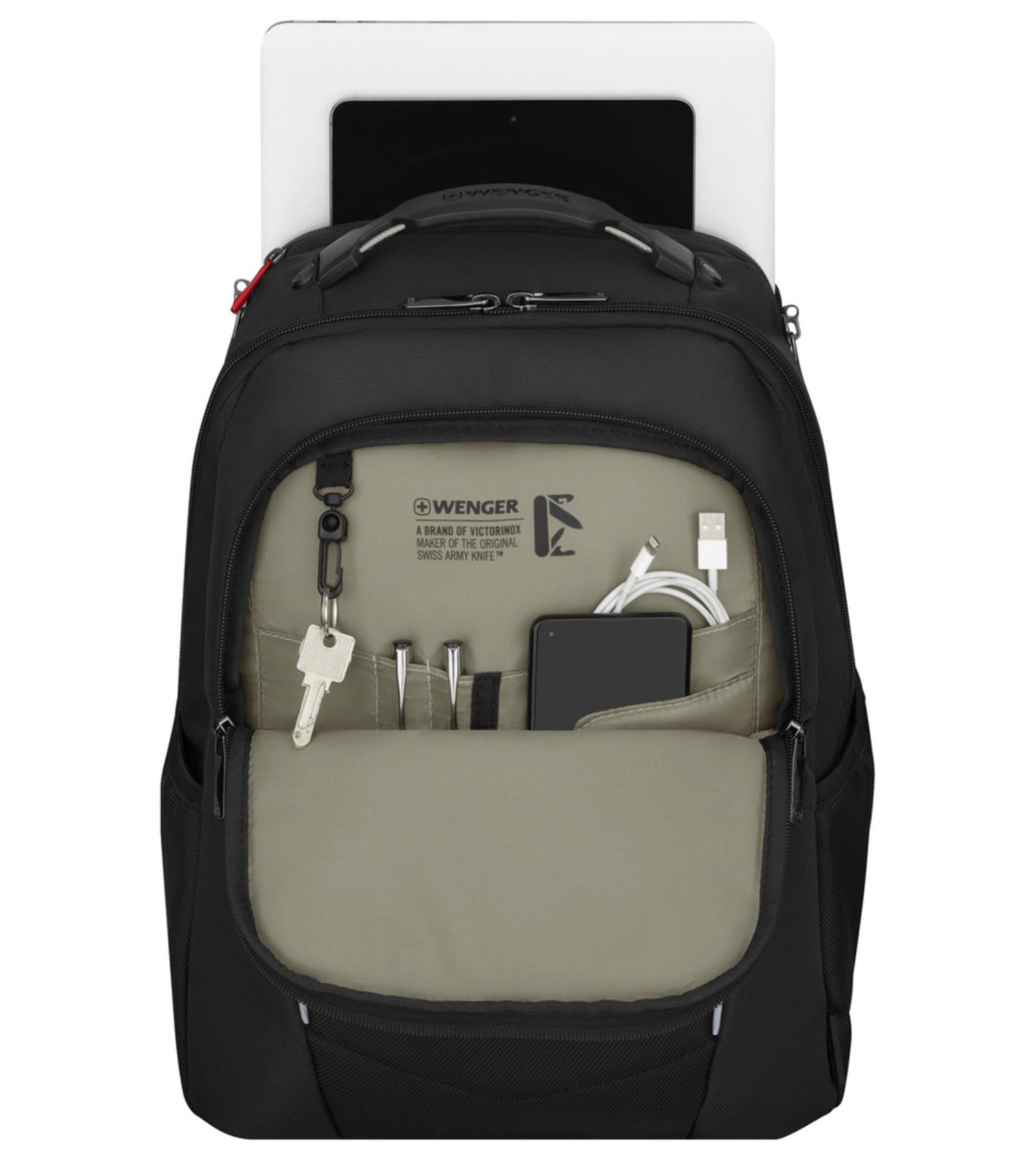 Laptop and tablet compartment at rear of bag