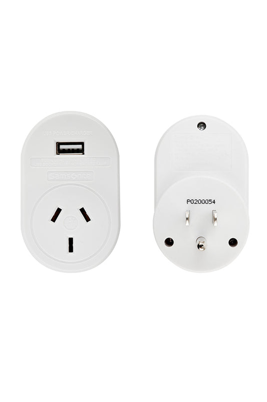 Samsonite Electrical Adaptor with USB - Australia to USA - White