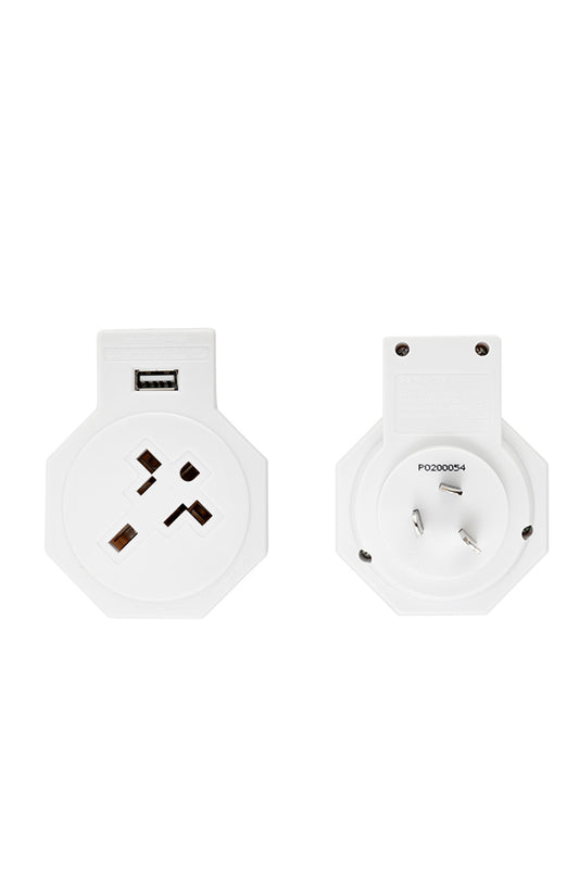 Samsonite Electrical Adaptor with USB - USA and UK to Australia - White