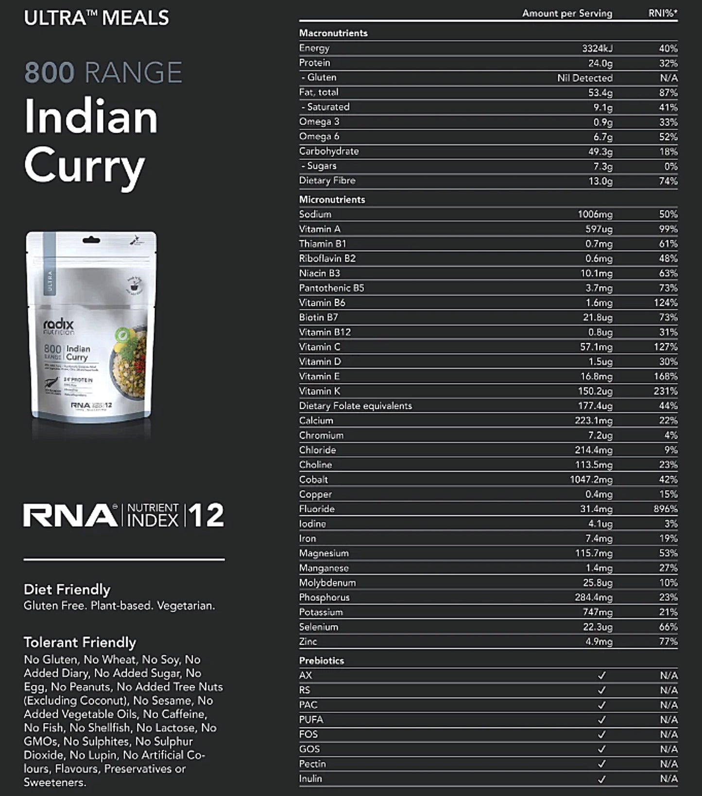 Radix Nutrition Ultra Meal Indian Curry (Plant Based) - 800 kcal