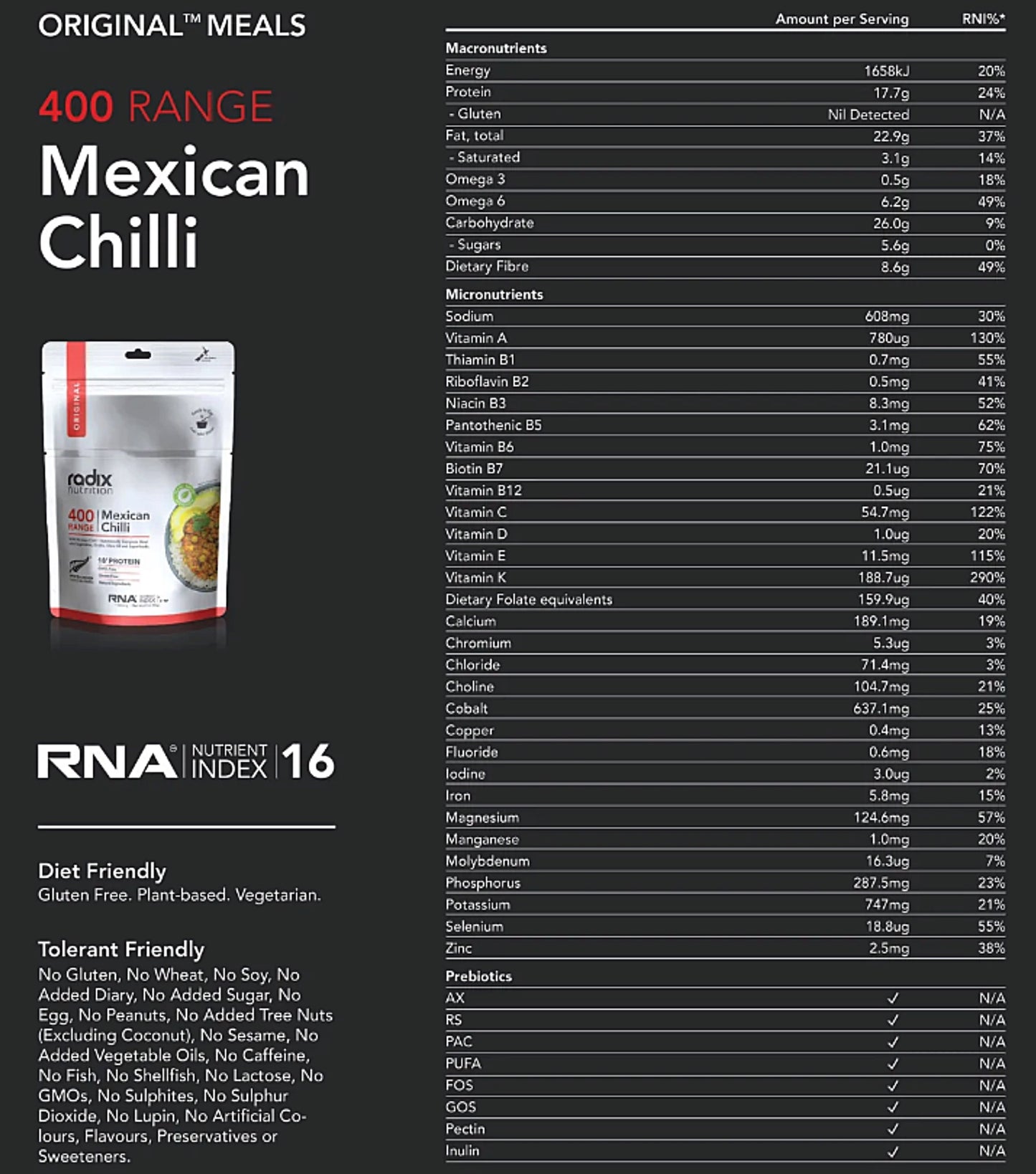 Radix Nutrition Original Meal Mexican Chilli (Plant Based) - 400 kcal