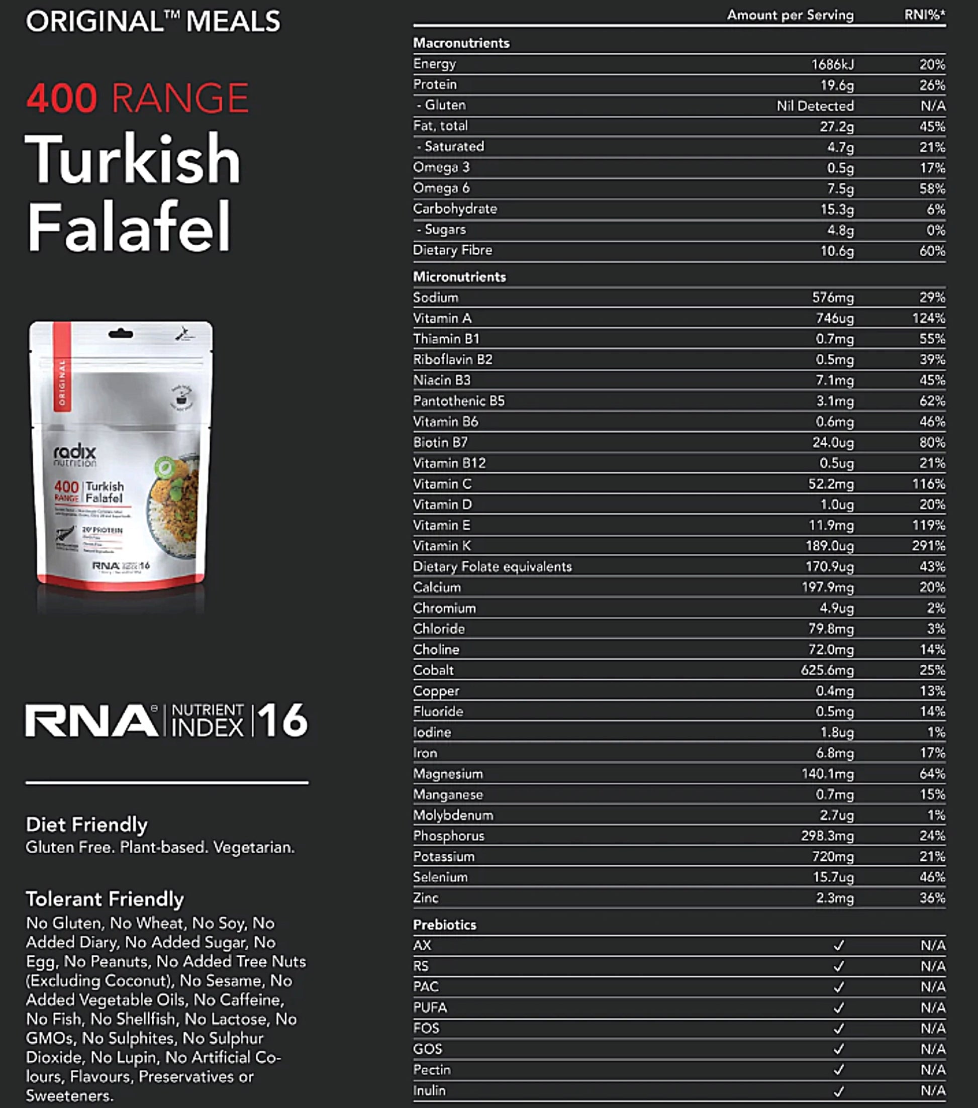 Radix Nutrition Original Meal Turkish Falafel (Plant Based) - 400 kcal