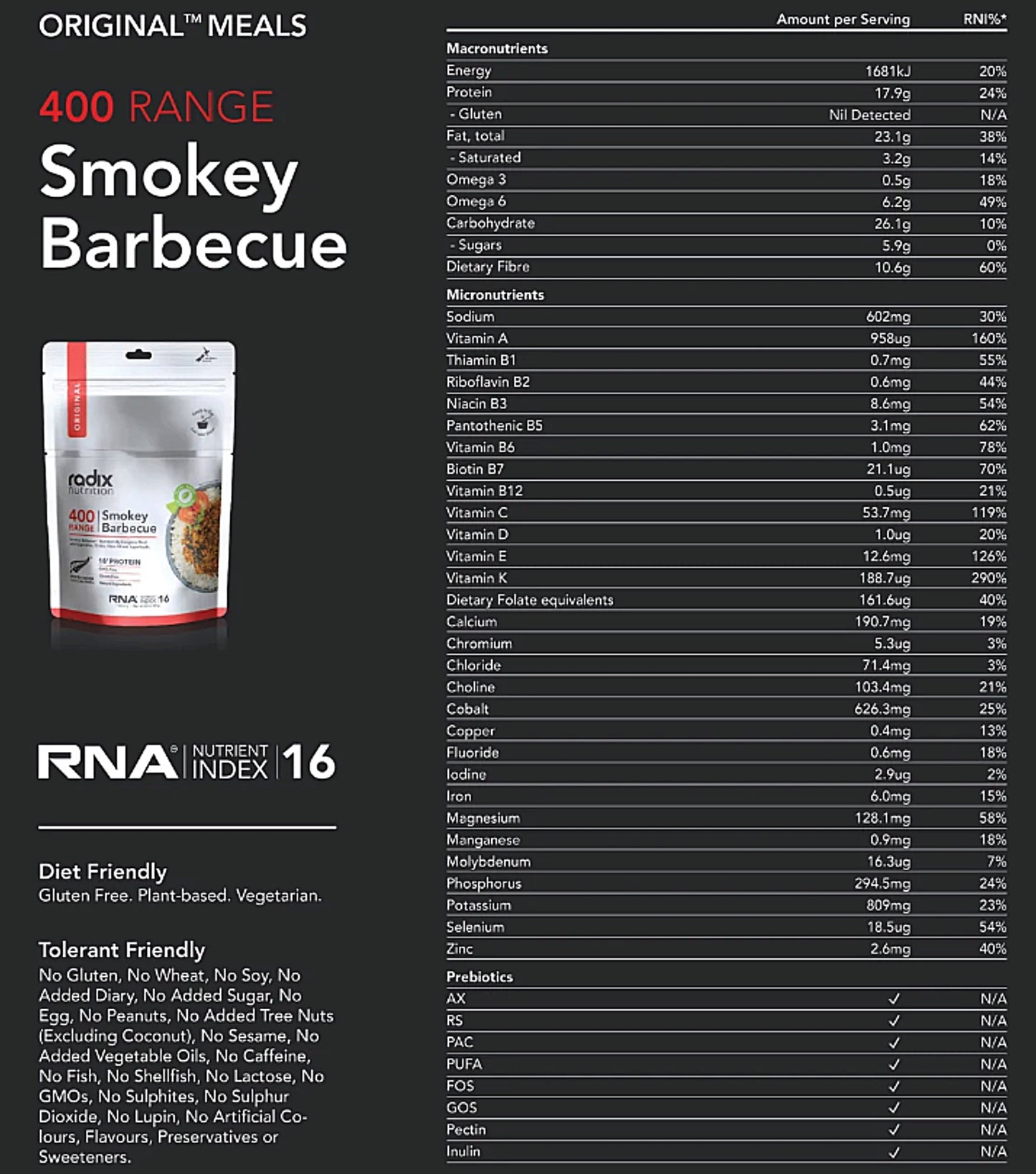 Radix Nutrition Original Meal Smokey Barbecue (Plant Based) - 400 kcal