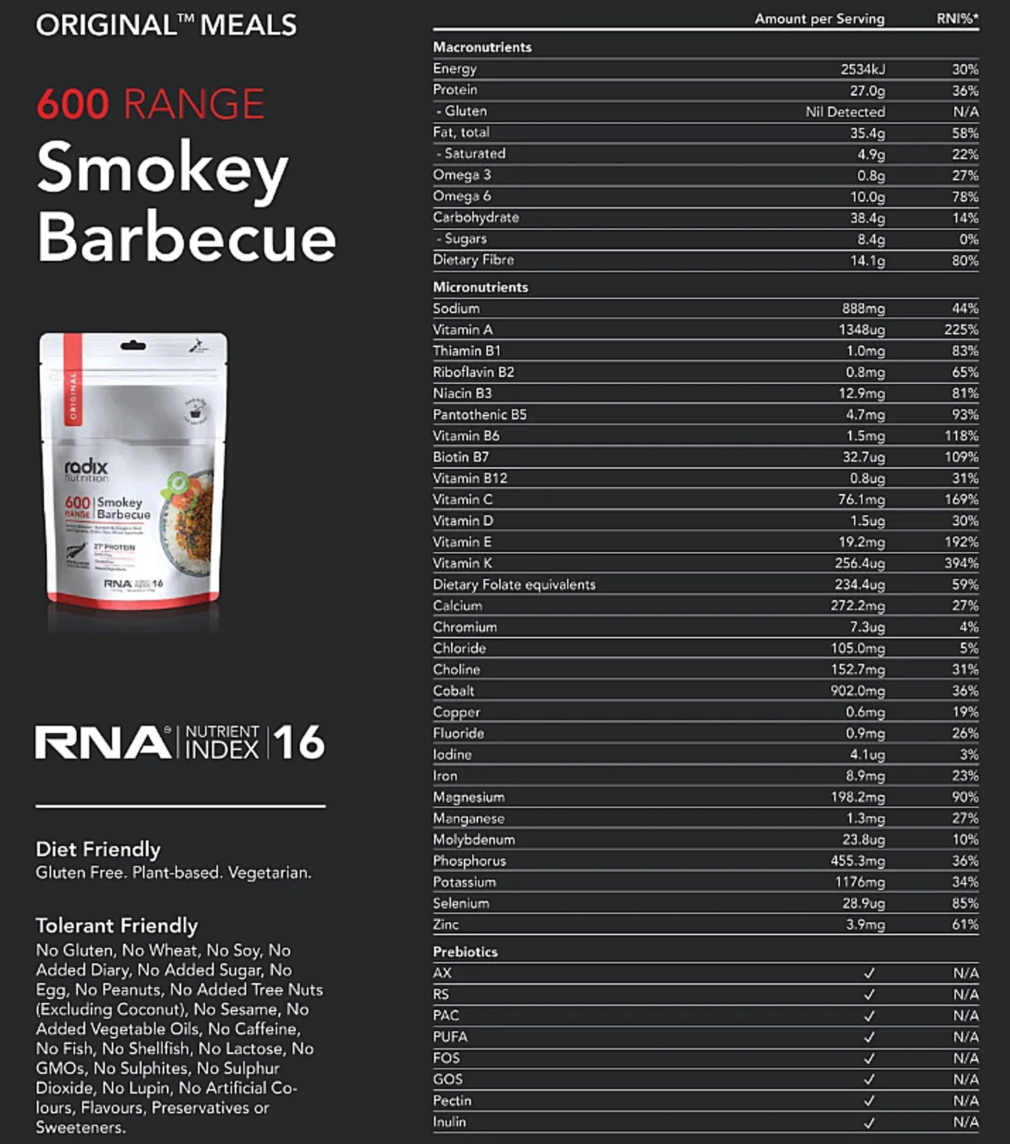 Radix Nutrition Original Meal - Smokey Barbecue (Plant Based) - 600 kcal