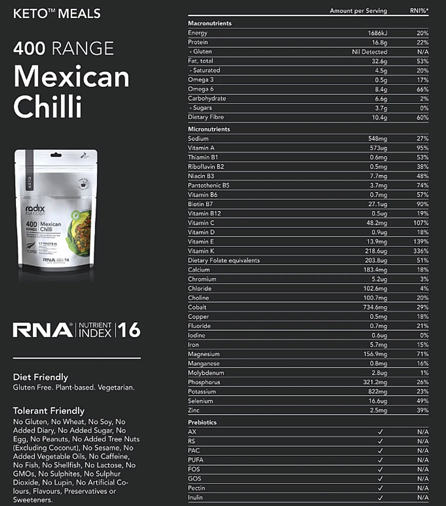 Radix Nutrition Keto Meal Mexican Chilli (Plant Based) - 400 kcal