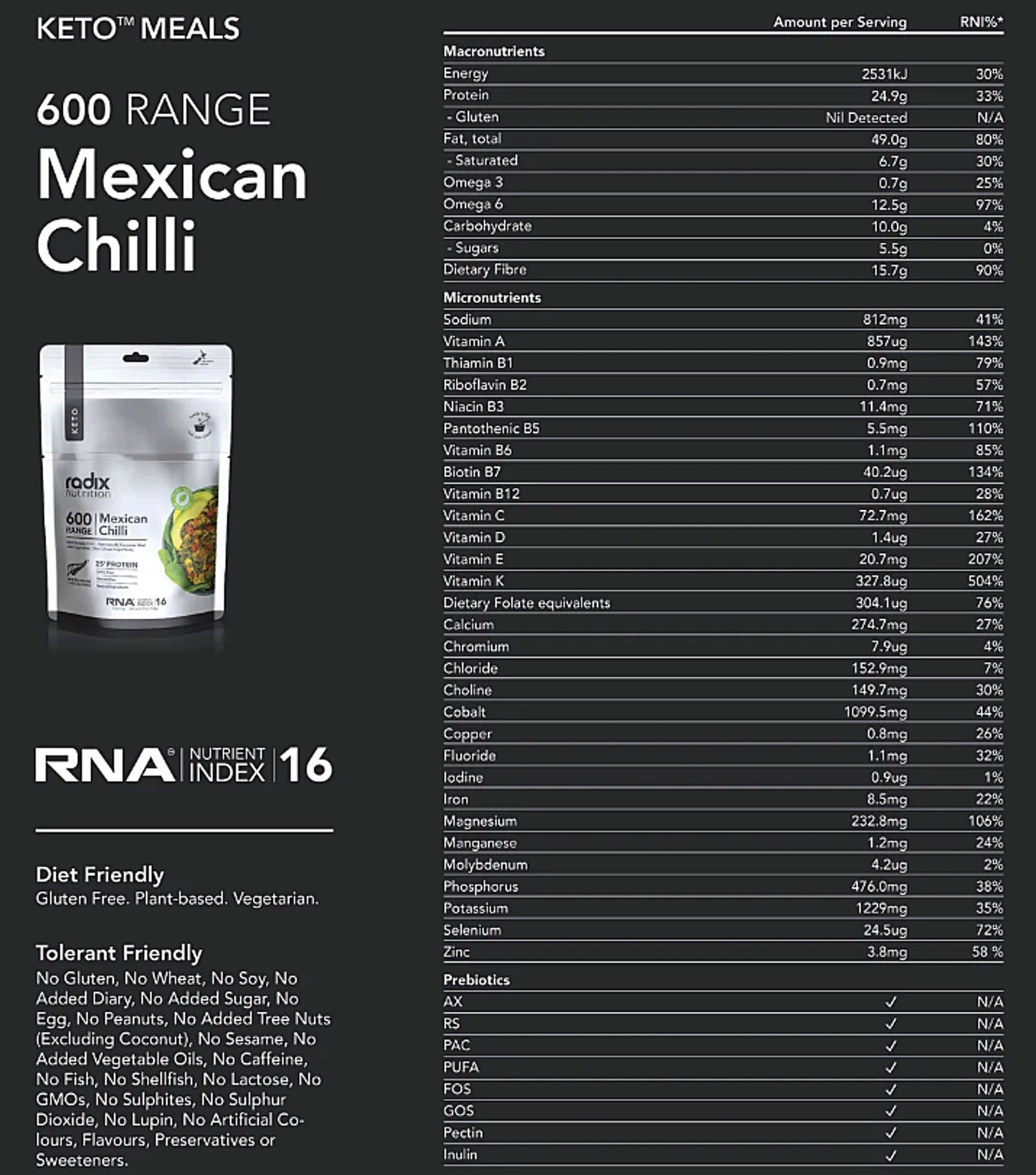 Radix Nutrition Keto Meal - Mexican Chilli (Plant Based) - 600 kcal