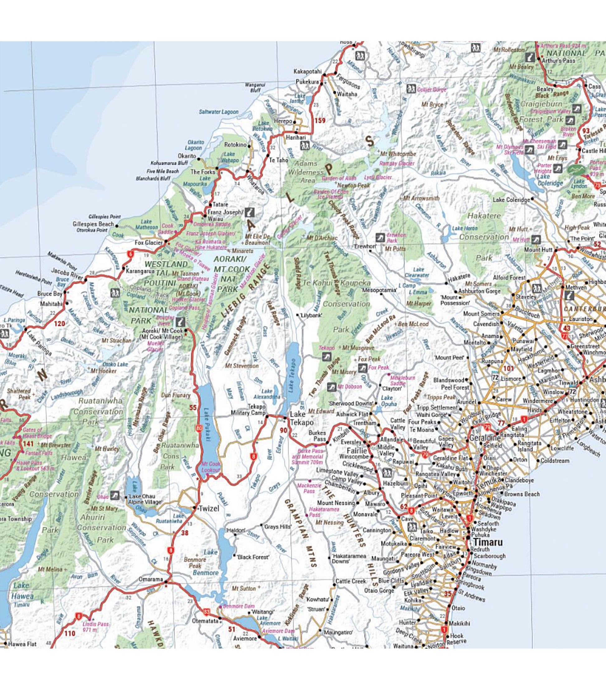 Hema South Island New Zealand Map (Te Waipounamu) - Edition 8