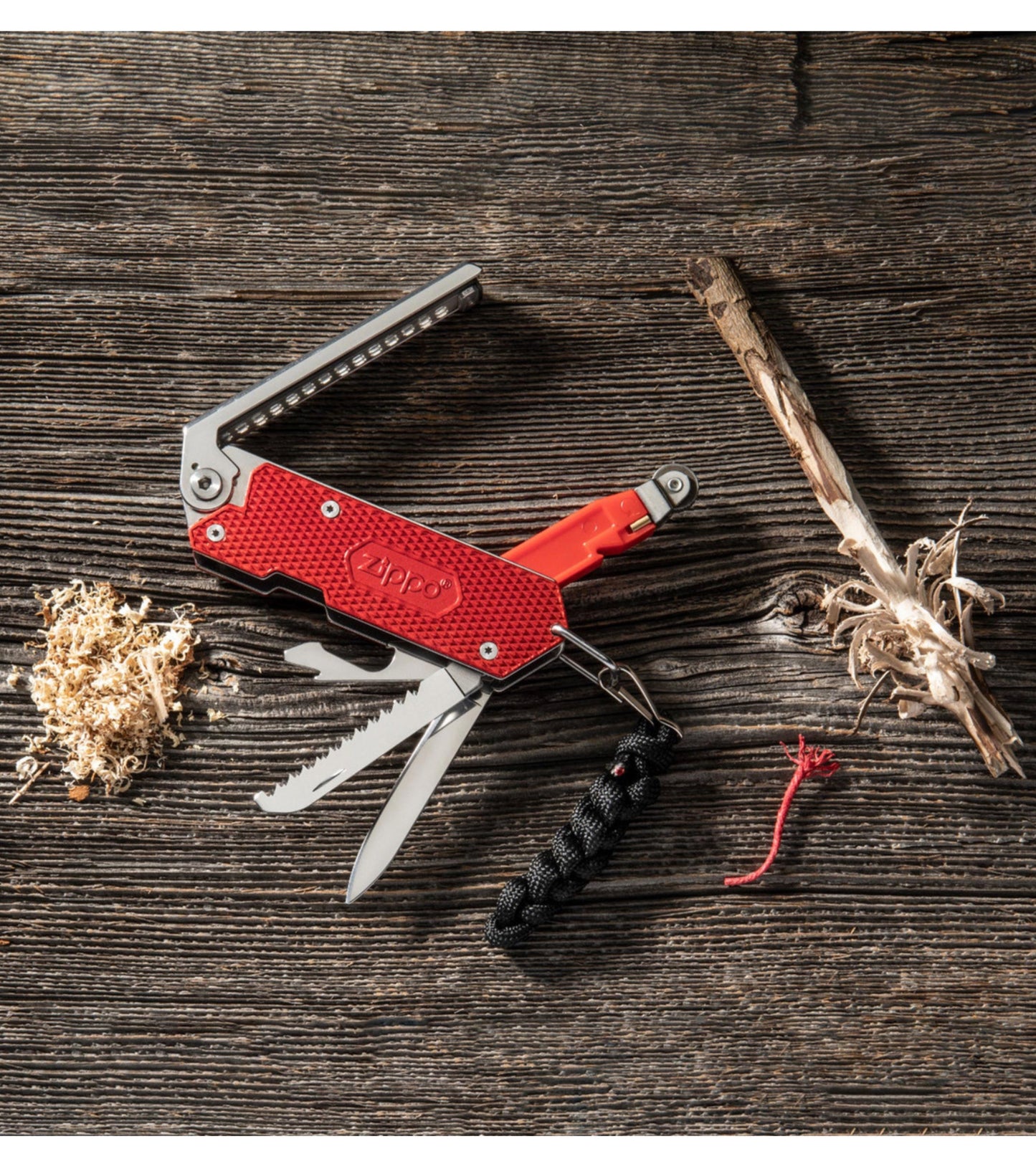 Double cut saw blade, flathead screwdriver, bottle opener, & bail