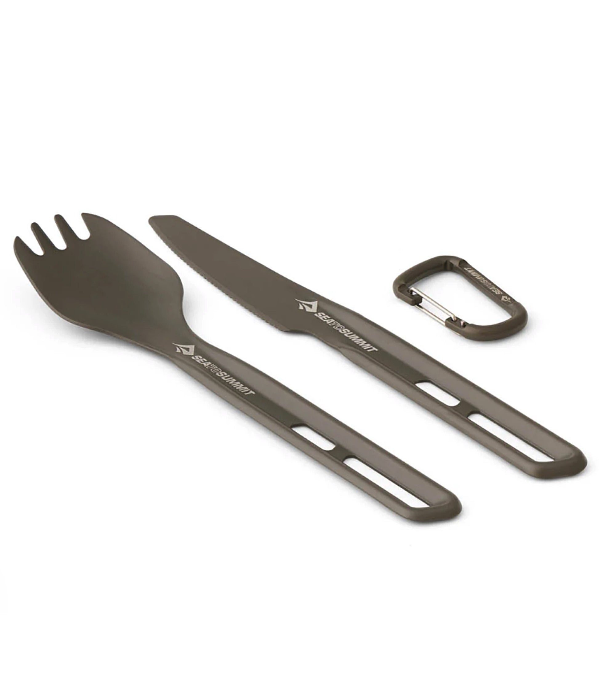 Light-but-strong knife and spork made of hard-anodised aircraft-grade aluminium