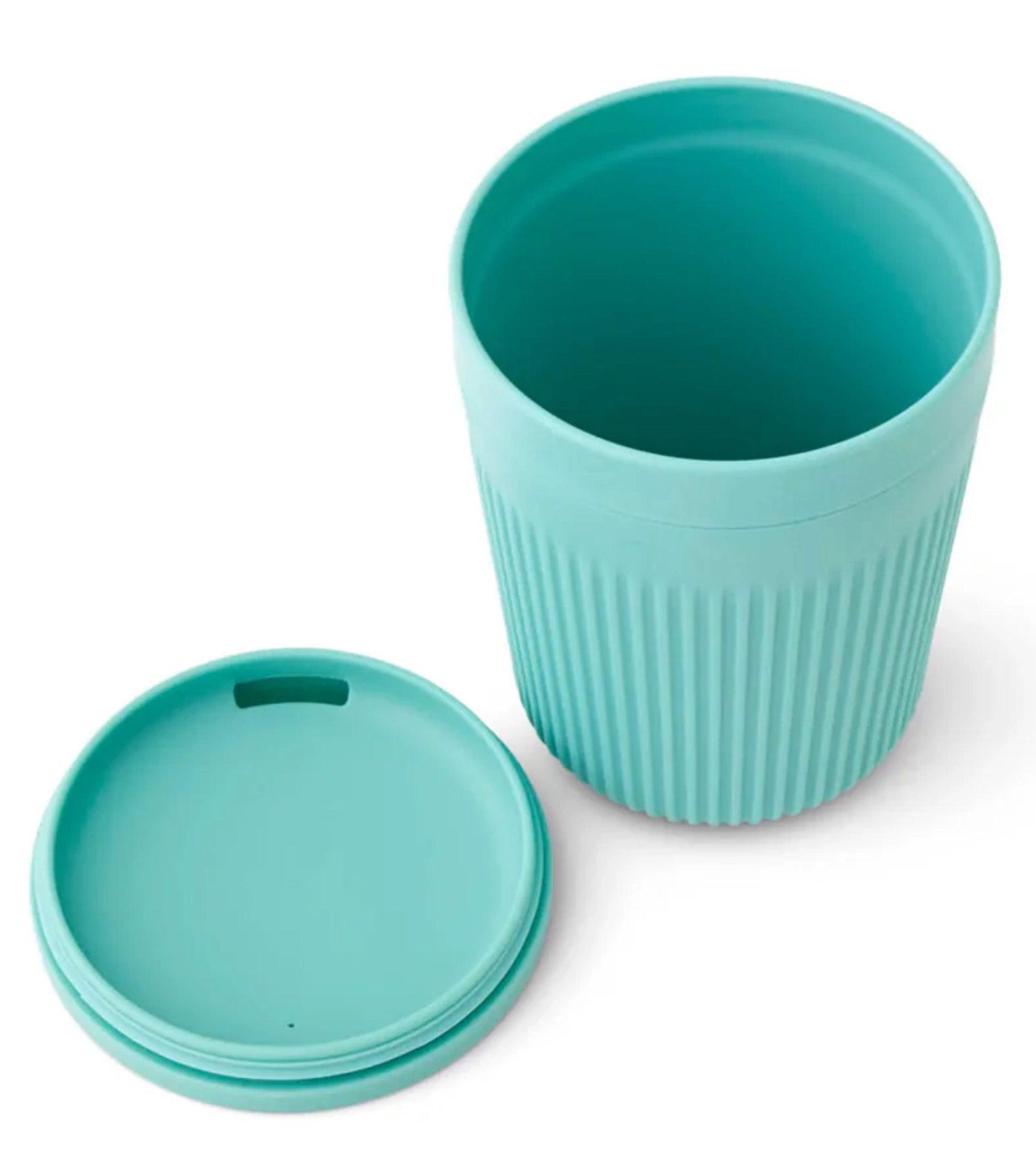 Silicone sipping lid conveniently folds inside the cup to save space