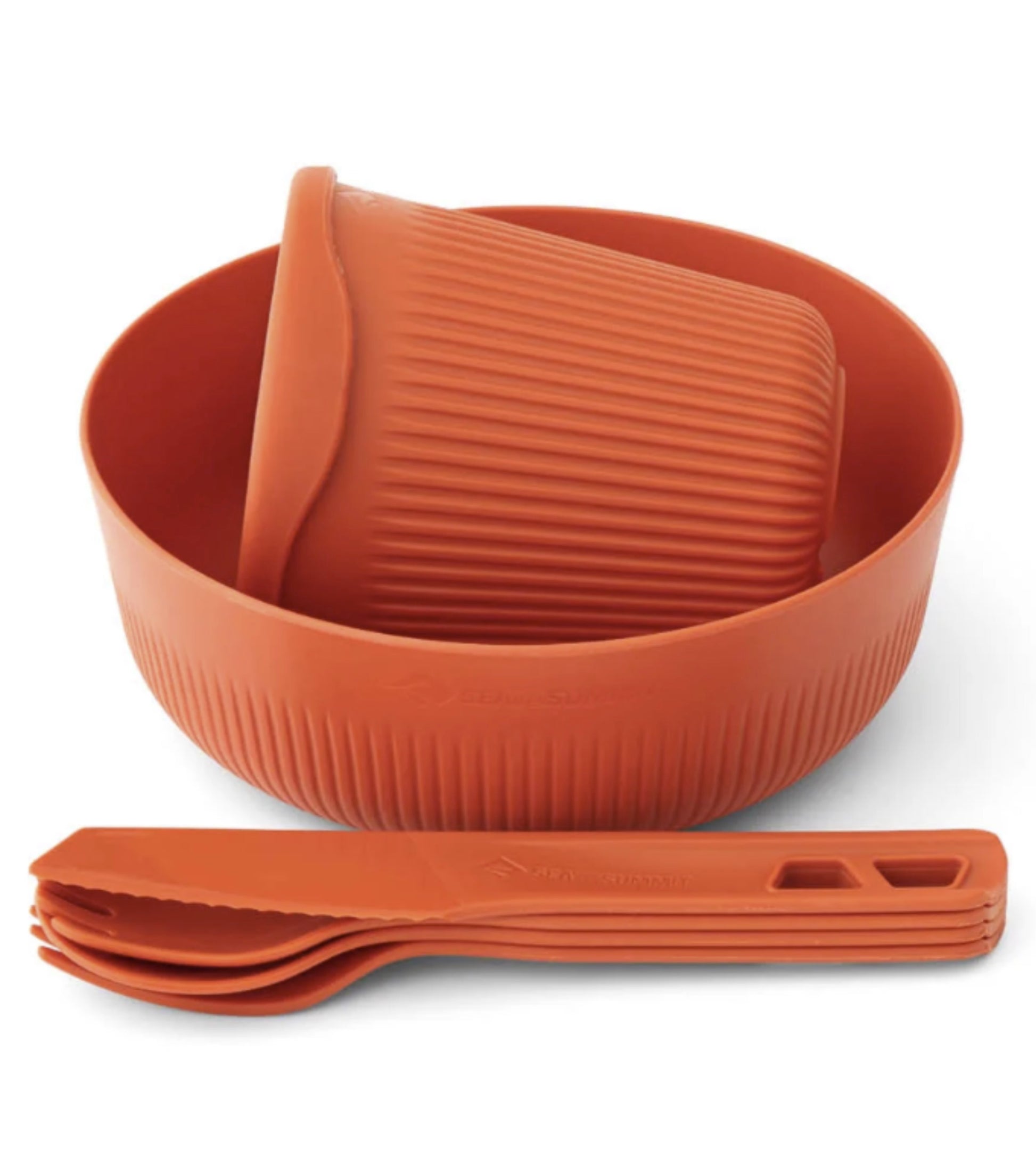 Includes: Medium Bowl, Cup, Knife, Spork, Spoon and Fork