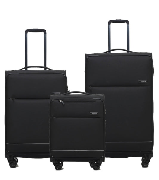 Tosca SO LITE 4-Wheel Suitcase Set of 3 - Black (Carry-on, Medium and Large)