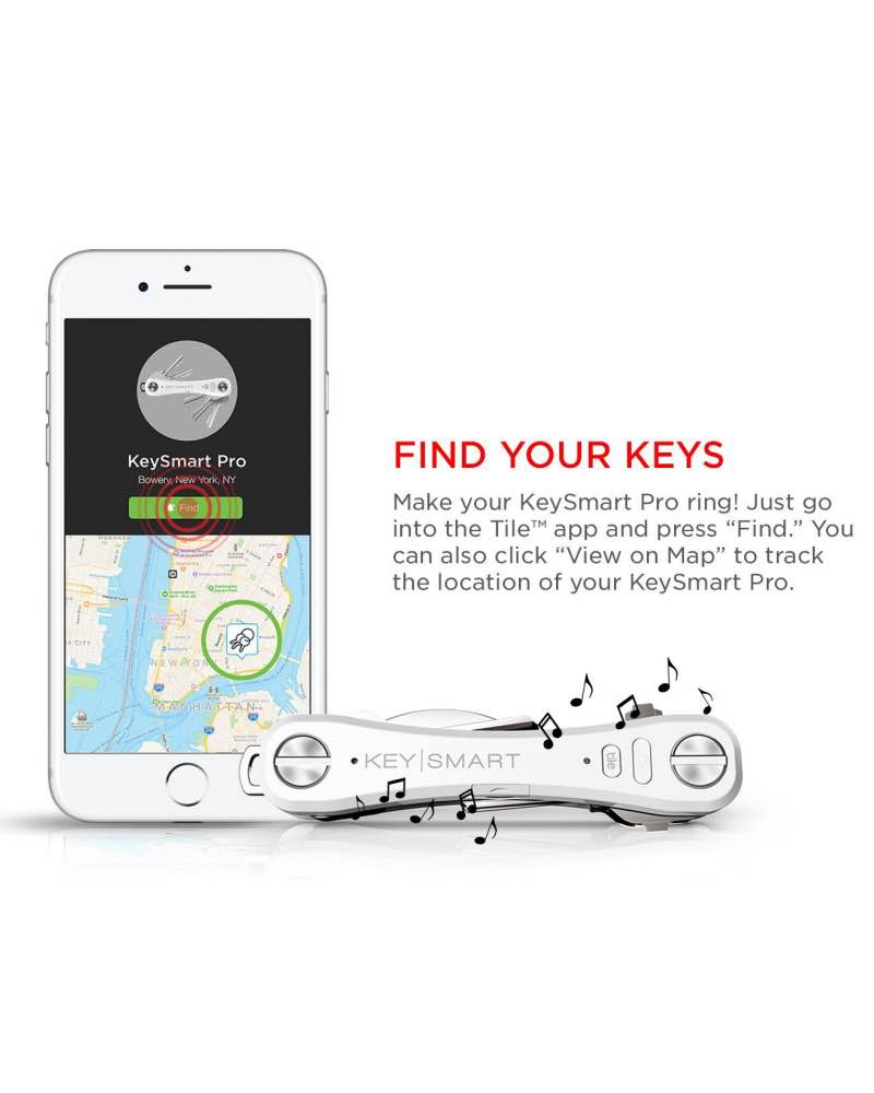 KeySmart Pro Key Holder with Tile Smart Location Tracking - Holds Up to 10 Keys - White