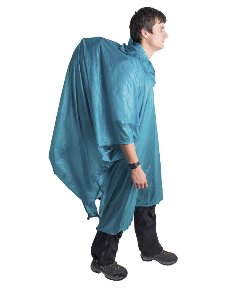 Sides snap together for rain protection when worn as a poncho