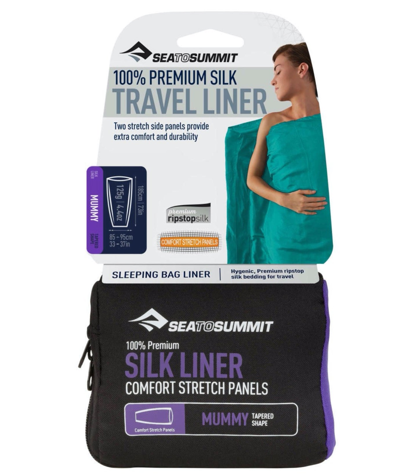 Sea to Summit Travel Sleep Liner : Silk Liner Stretch Mummy - Navy