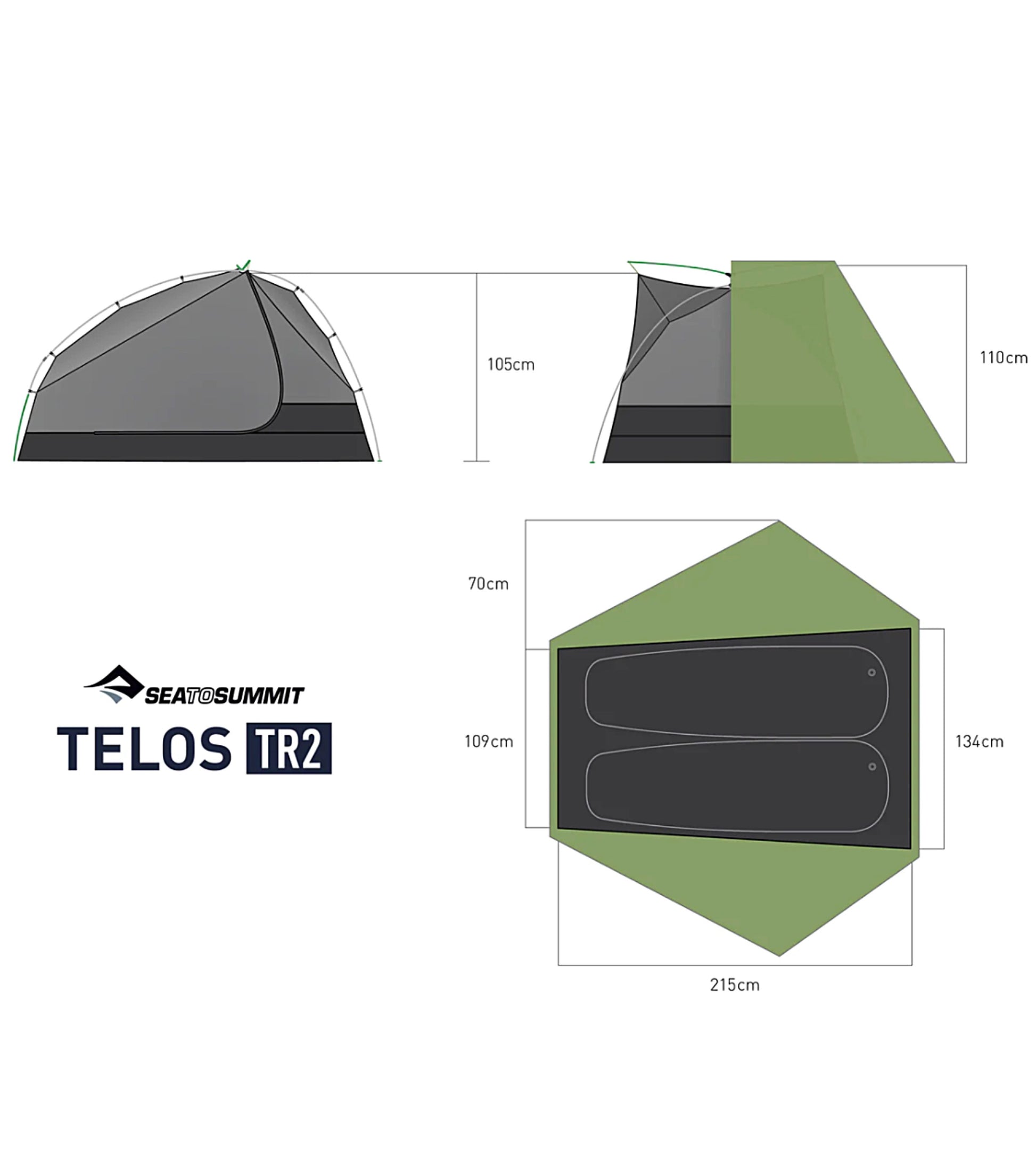 Sea To Summit Telos TR2 Ultralight Tent (2 Person) - Green