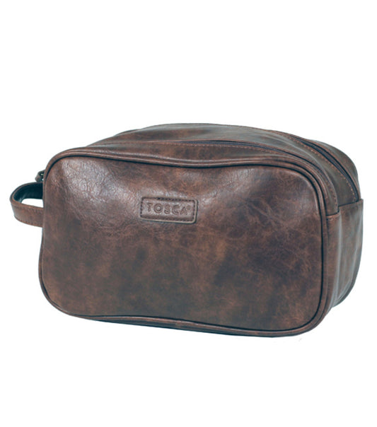 Tosca Vegan Leather Wash Bag - Brown