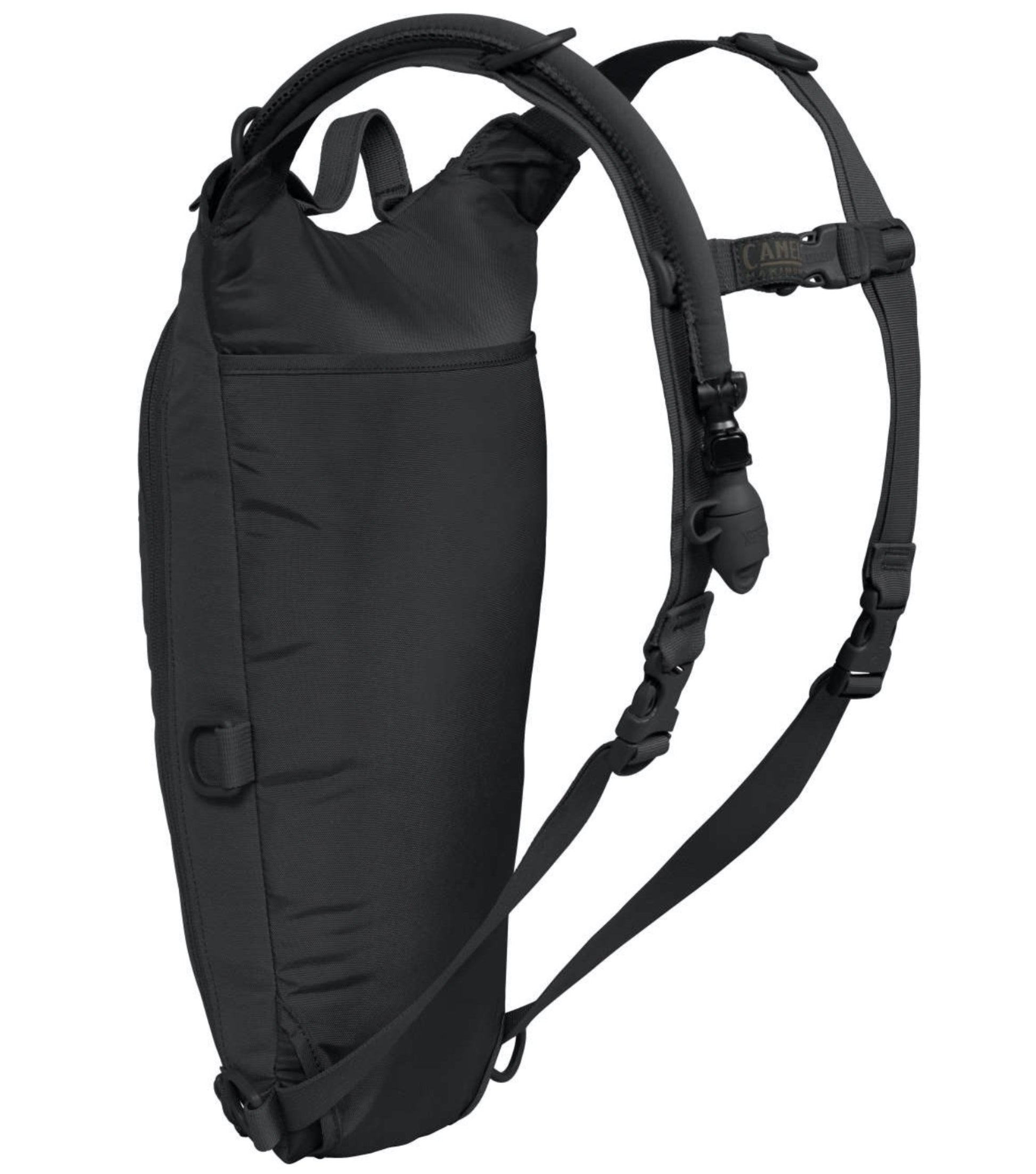 Quick-release shoulder straps unclip for easy removal and stow away inside built-in pocket