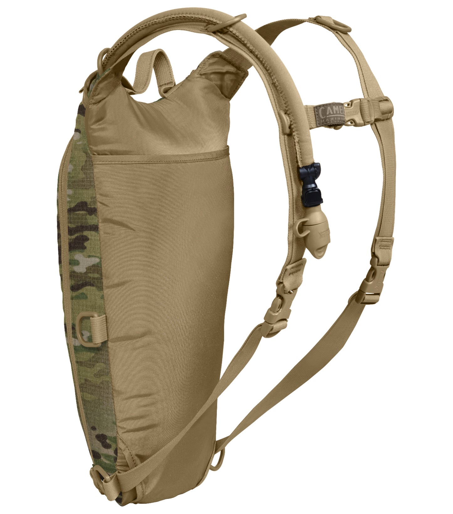 Quick-release shoulder straps unclip for easy removal and stow away inside built-in pocket