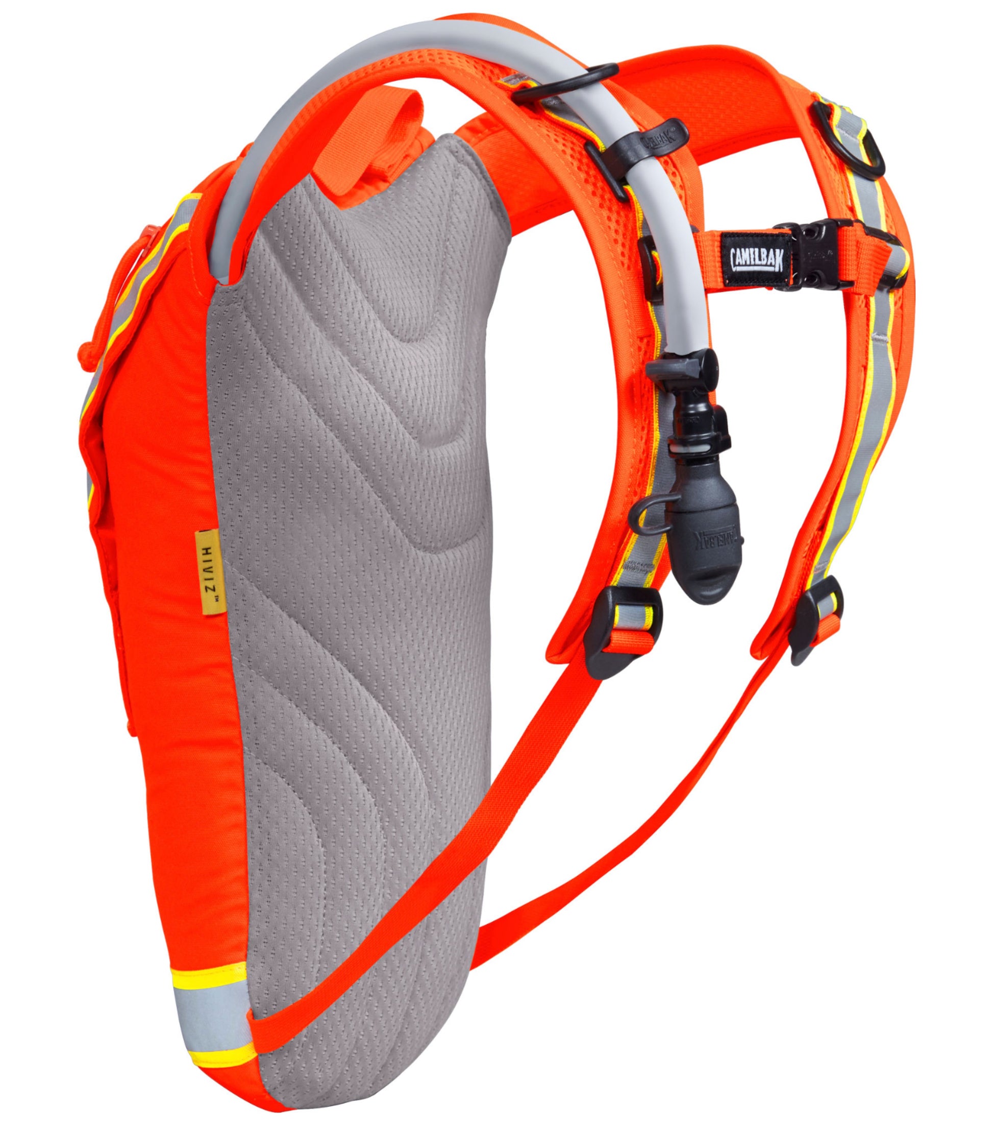 Reflective strips on pack and harness for low light visibility