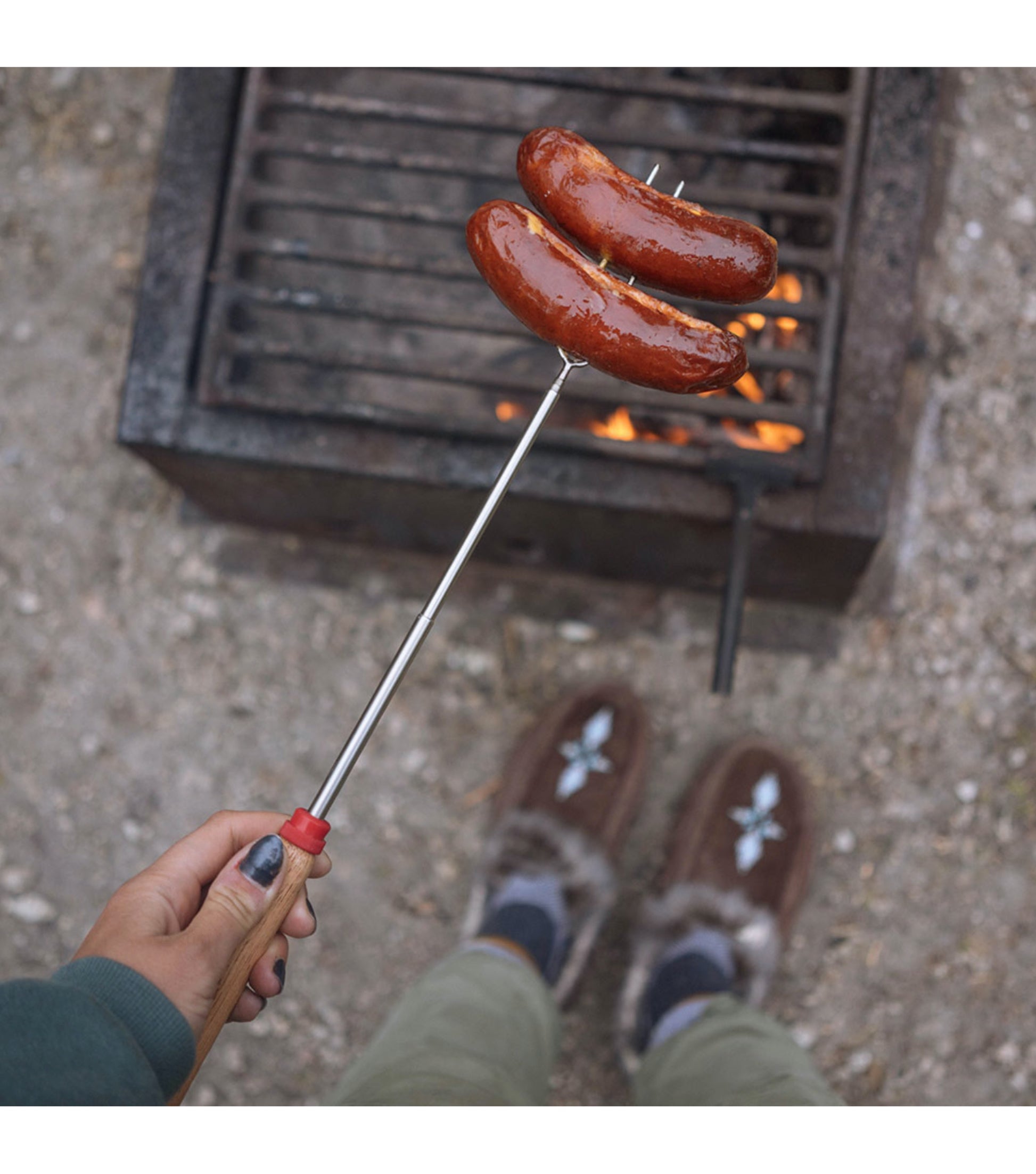 Thumb roller to evenly cook food like hot dogs 