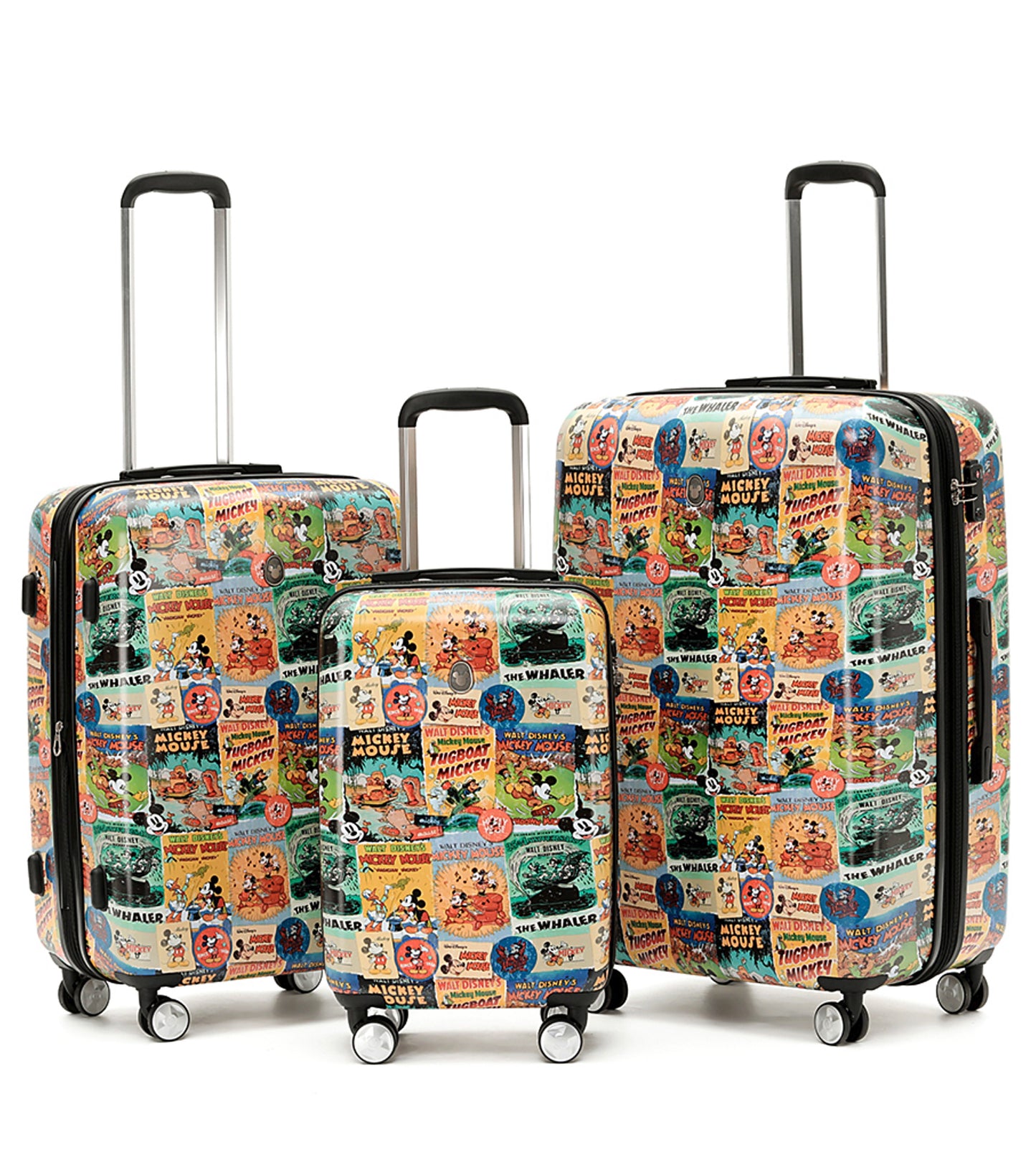 Disney Mickey Mouse 4-Wheel Spinner Luggage Set of 3 - Comic Print (Small, Medium and Large)