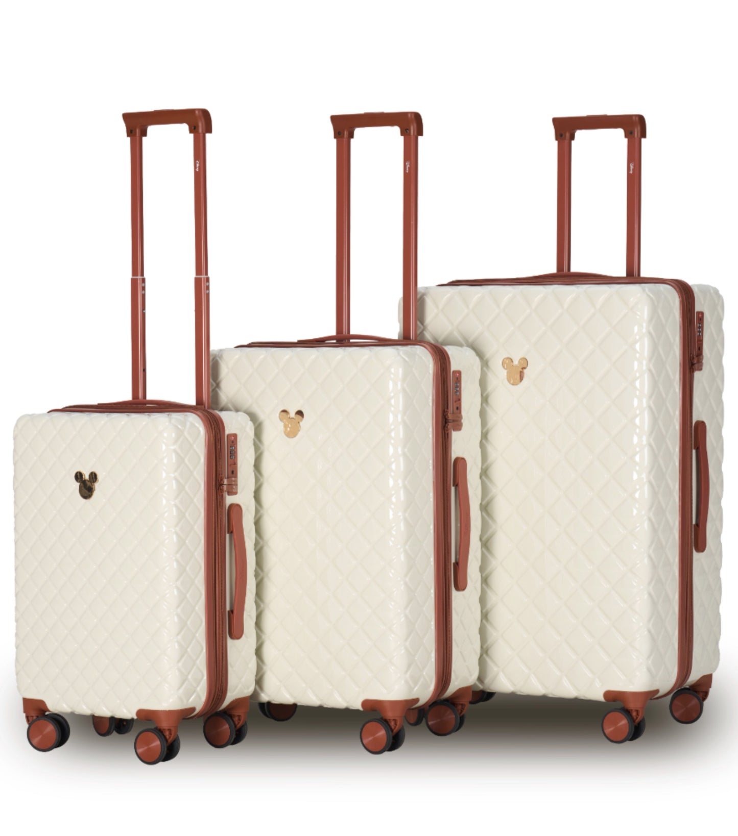 Disney Mickey 4-Wheel Spinner Suitcase Set of 3 - Ivory / Tan (Small, Med and Large)