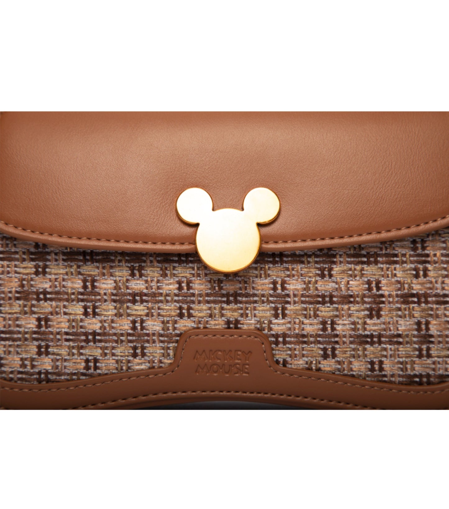 Disney Mickey Fabric Weave Shoulder Handbag - Brown