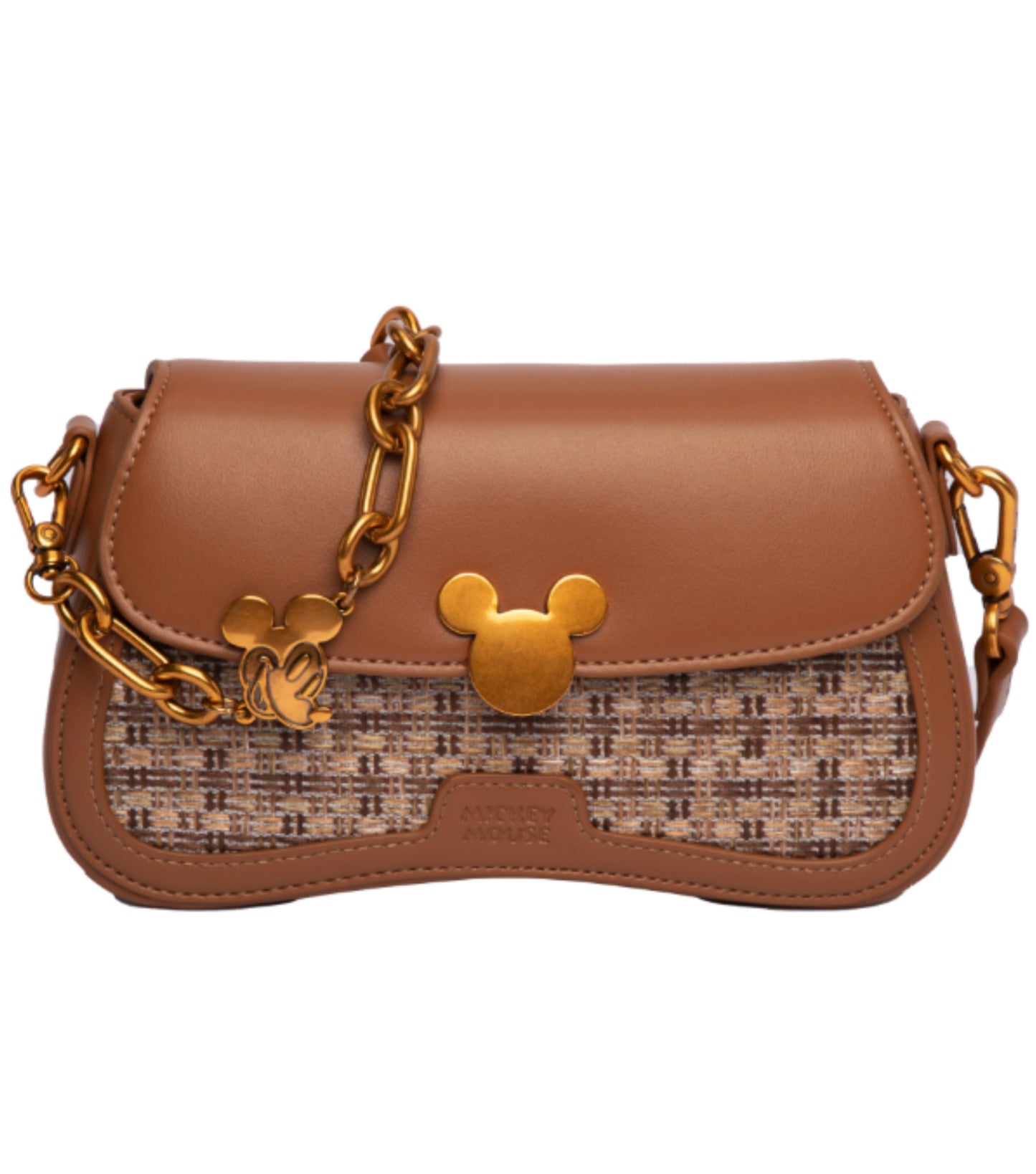 Disney Mickey Fabric Weave Shoulder Handbag - Brown