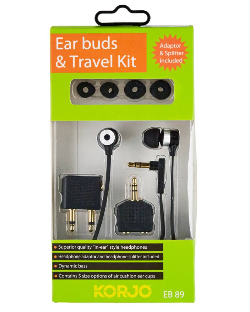 Ear buds, headphone adaptor and headphone splitter