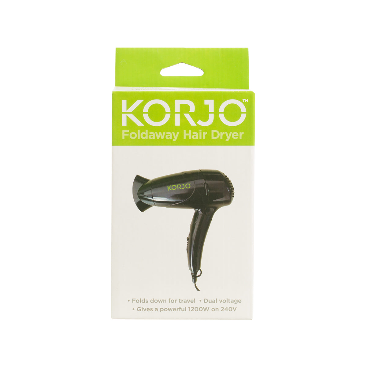 Korjo Folding Travel Hair Dryer - Dual Voltage - Black