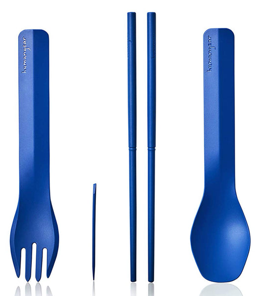 Humangear GoBites Quattro Travel Cutlery Set inc Chopsticks and Toothpick - Blue