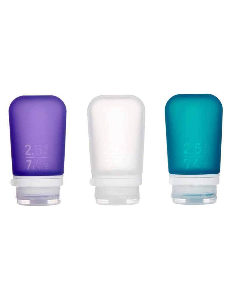 GoToob+ Travel Bottles Medium 74 ml 3 Pack - Clear, Purple and Teal