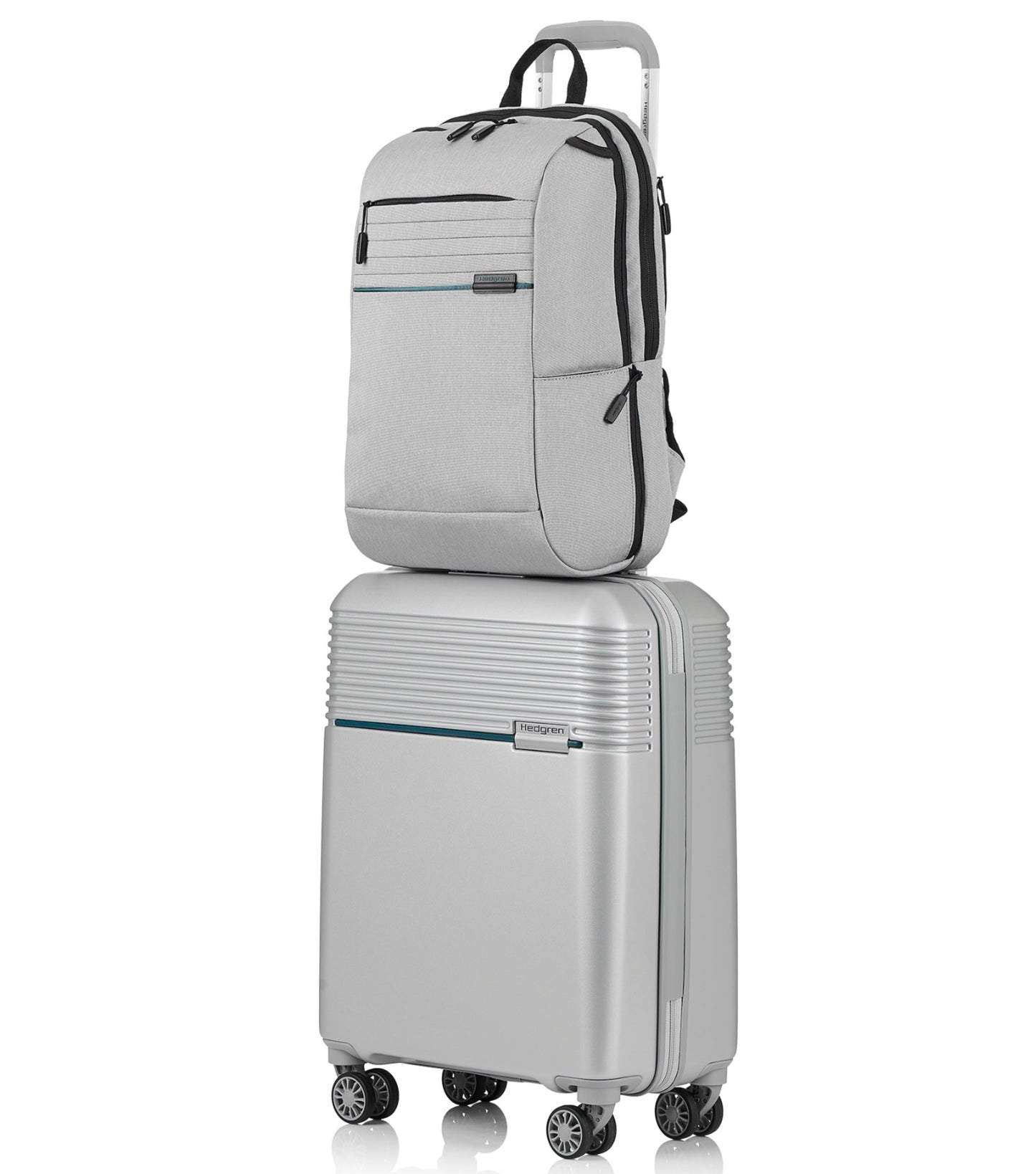 Back Panel featuring a luggage band, ready to seamlessly slide over the trolley tubes of rolling luggage