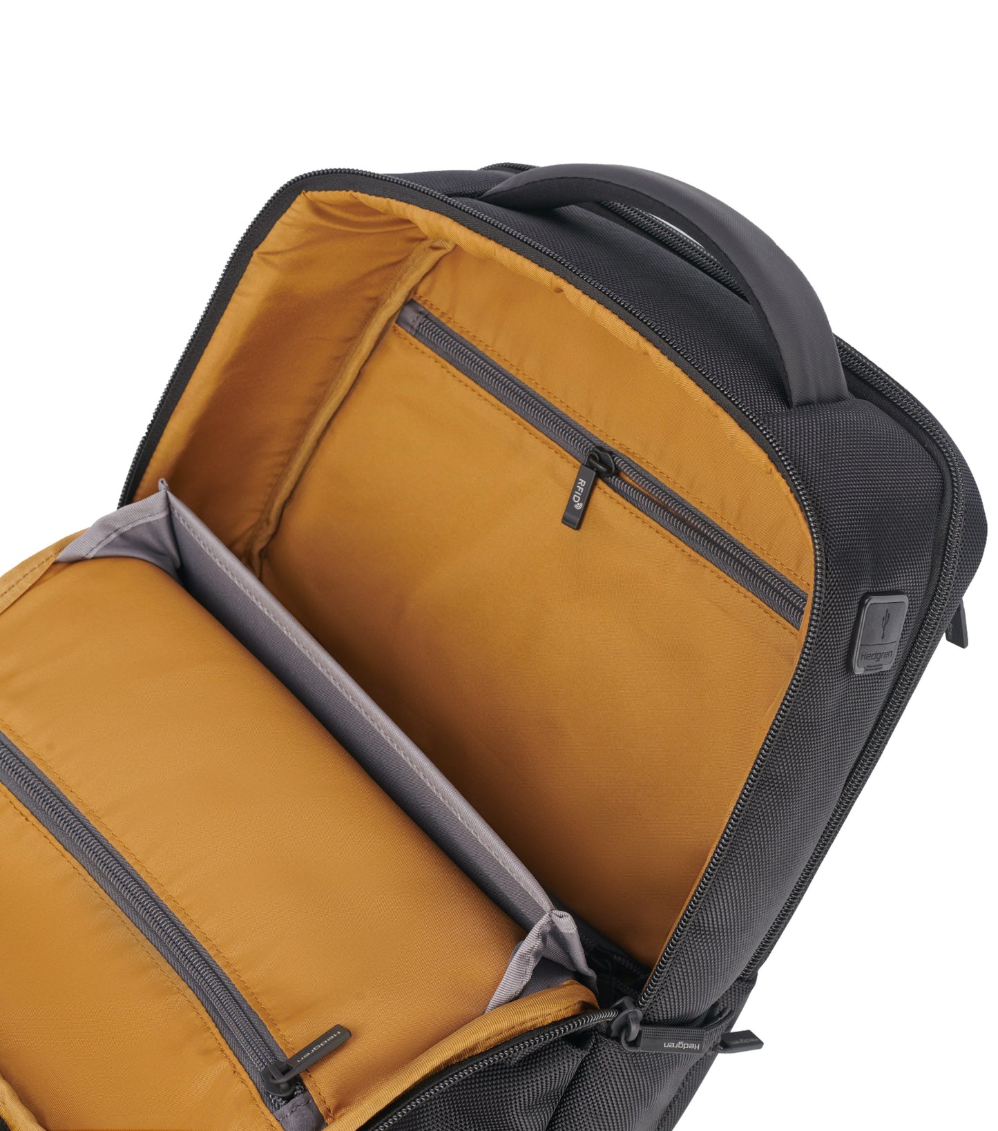 Front compartment has two zippered pockets