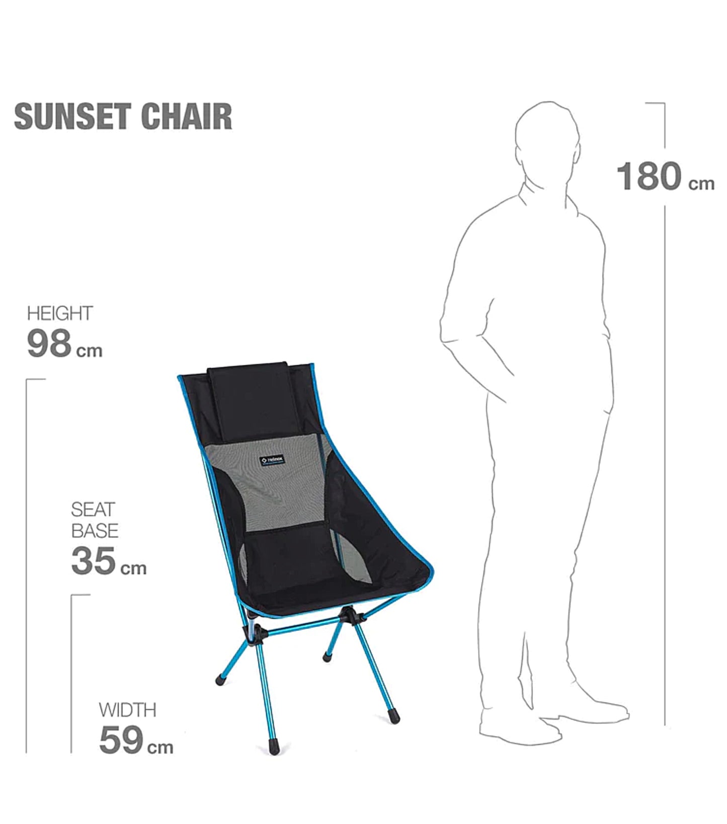 Helinox Sunset Chair - Lightweight Compact Camp Chair - Black / Cyan Blue Frame