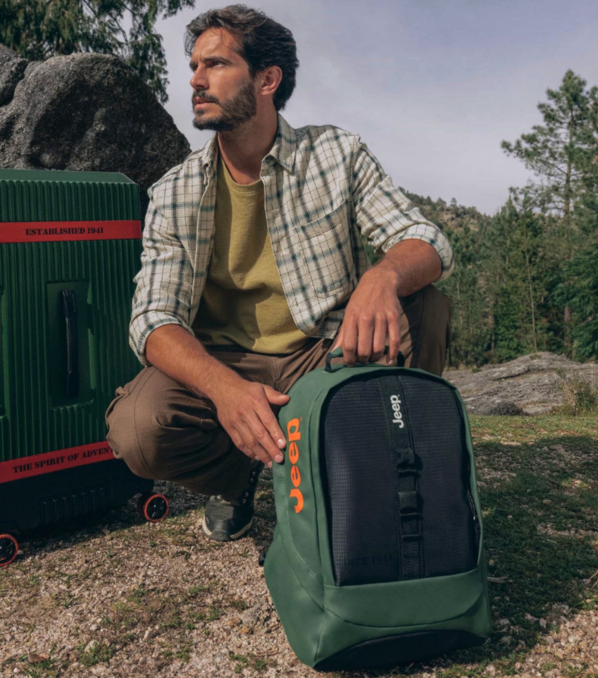 The rugged Jeep JS011B Versatile Backpack, crafted from recycled water-resistant polyester for eco-conscious adventurers