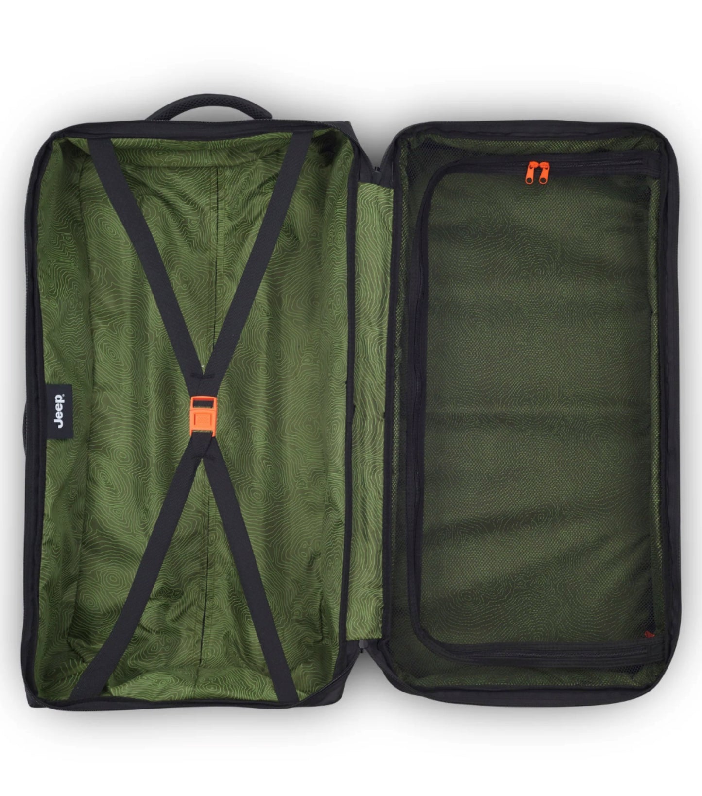 Equipped with tie-down straps on the deep side, a spacious lined pocket, and a zippered mesh pocket on the lid