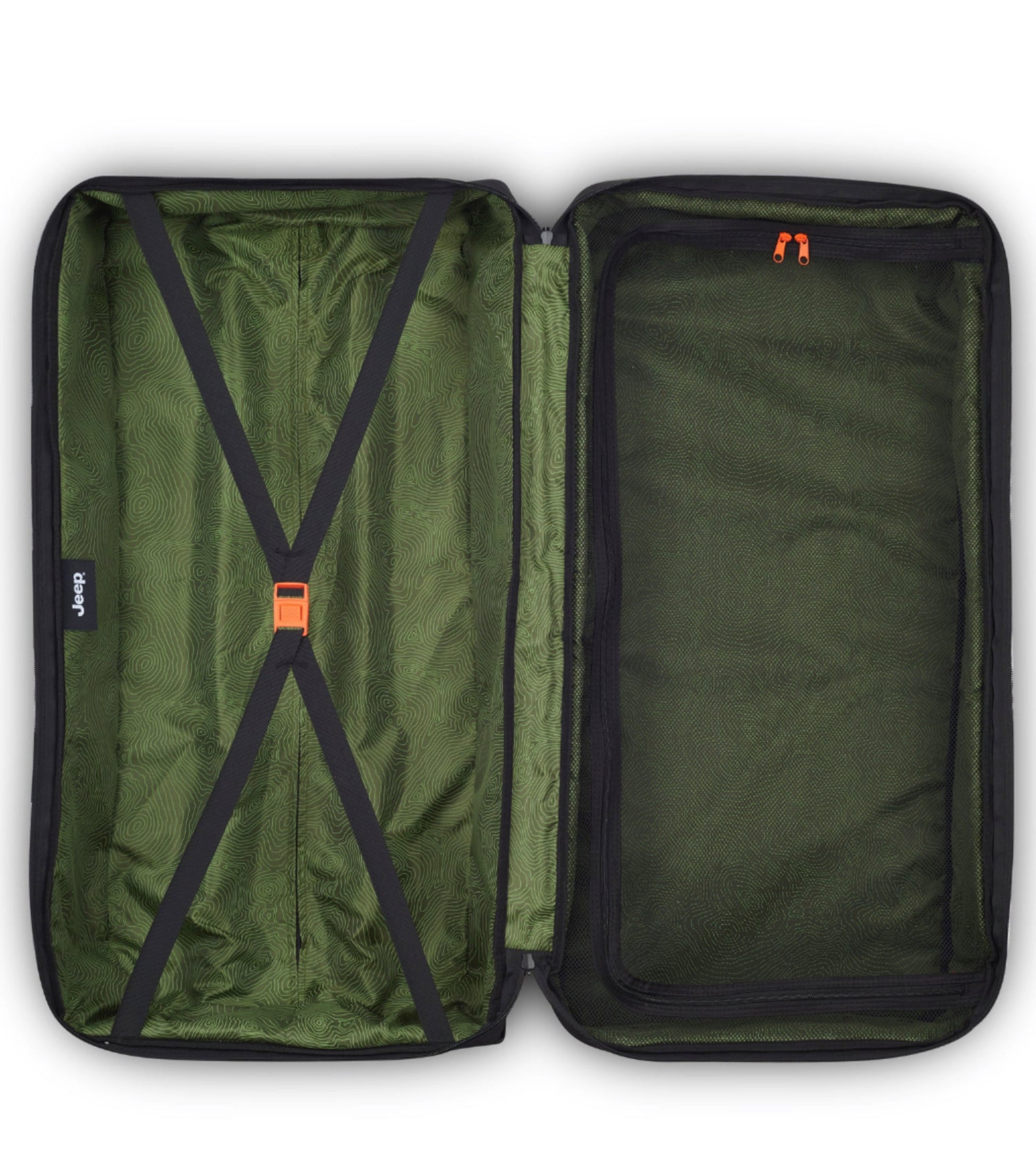 Equipped with tie-down straps on the deep side, a spacious lined pocket, and a zippered mesh pocket on the lid