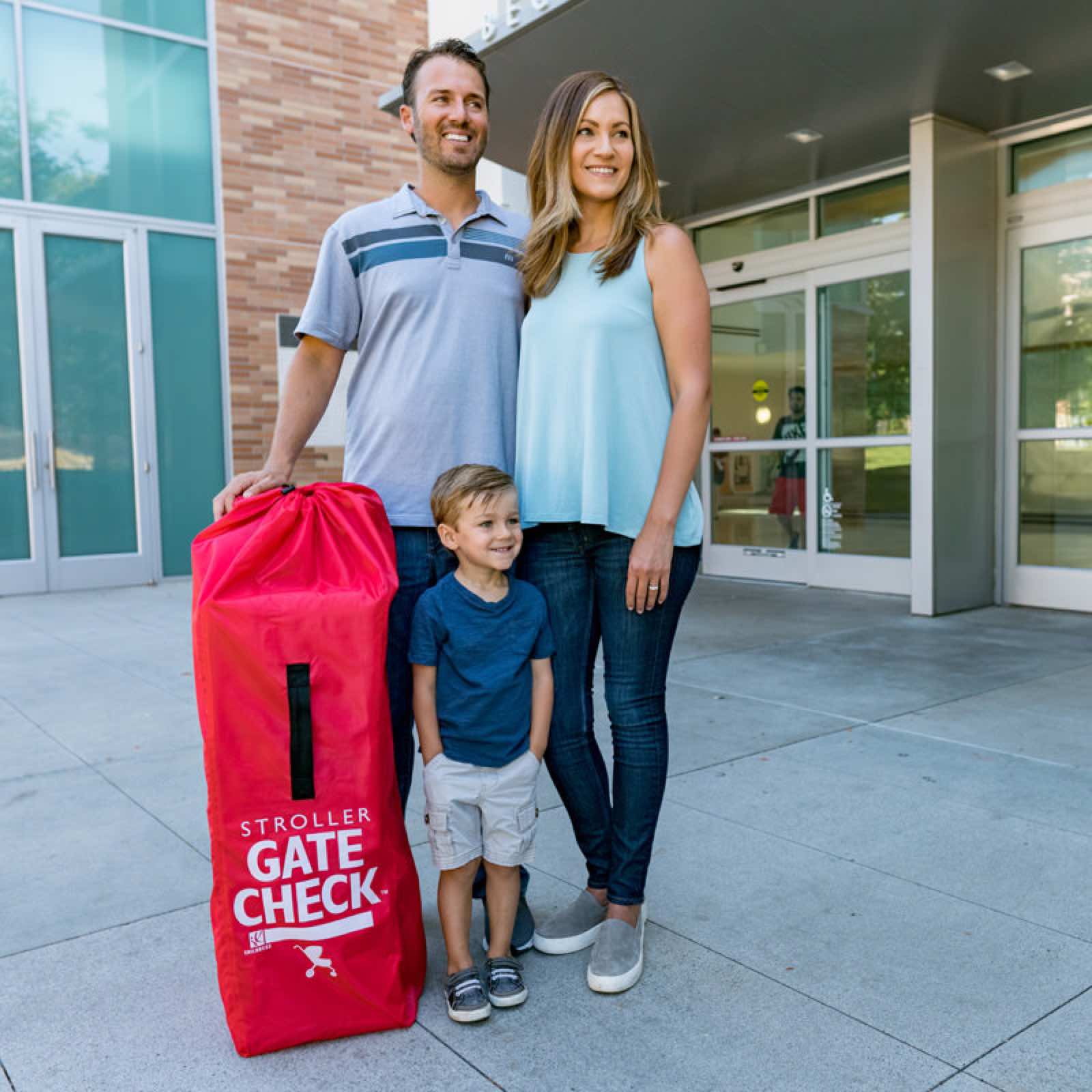 The bags bright red color and large graphics easily identify your item for return to gate