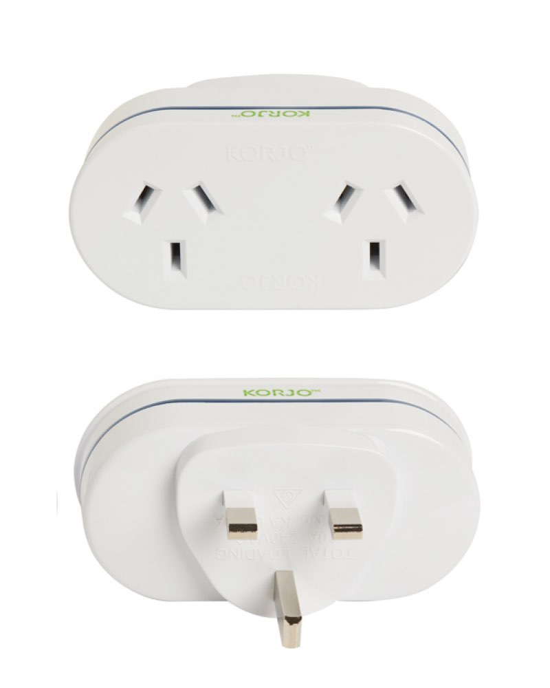 Korjo Double Electrical Adaptor: AU to UK / Great Britain