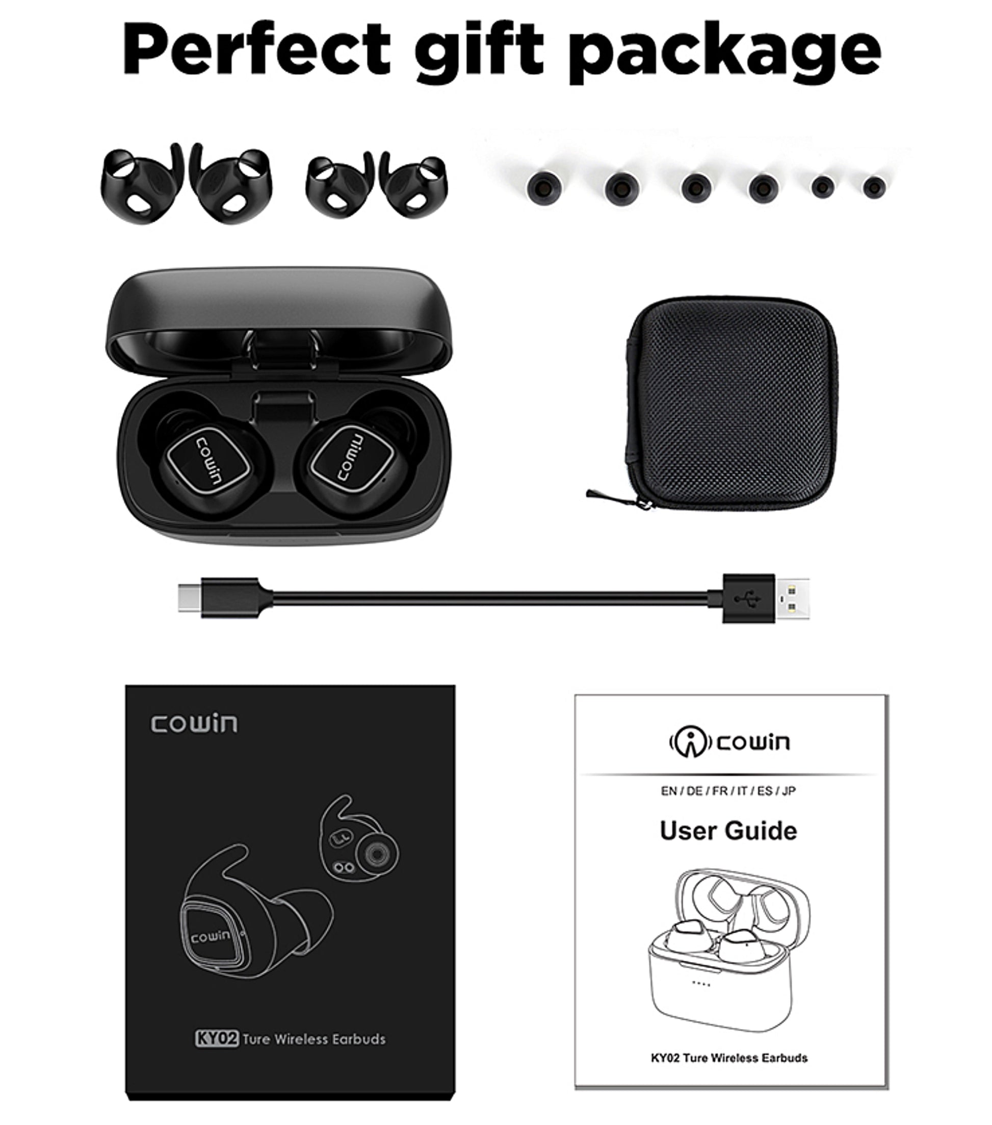 COWIN KY02 True Wireless Bluetooth Earbuds - Wireless Earphones BT5.0 - Black