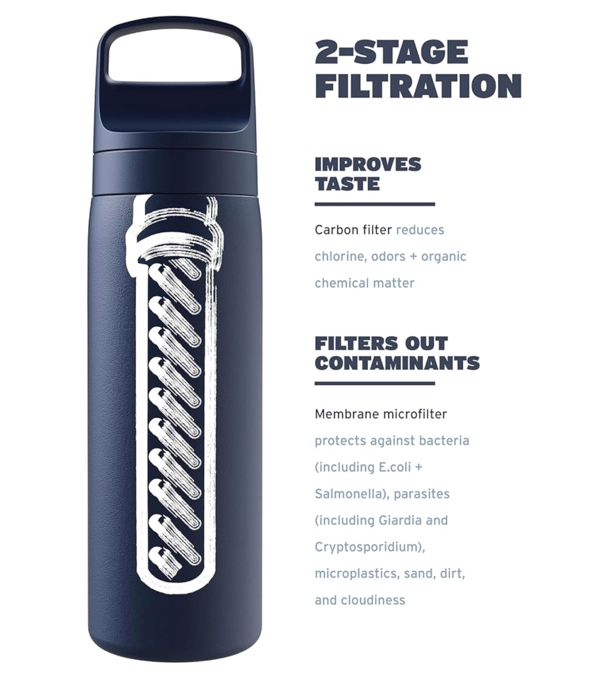 LifeStraw Go 2.0 - 500ml Stainless Steel Water Filter Bottle - Seafoam