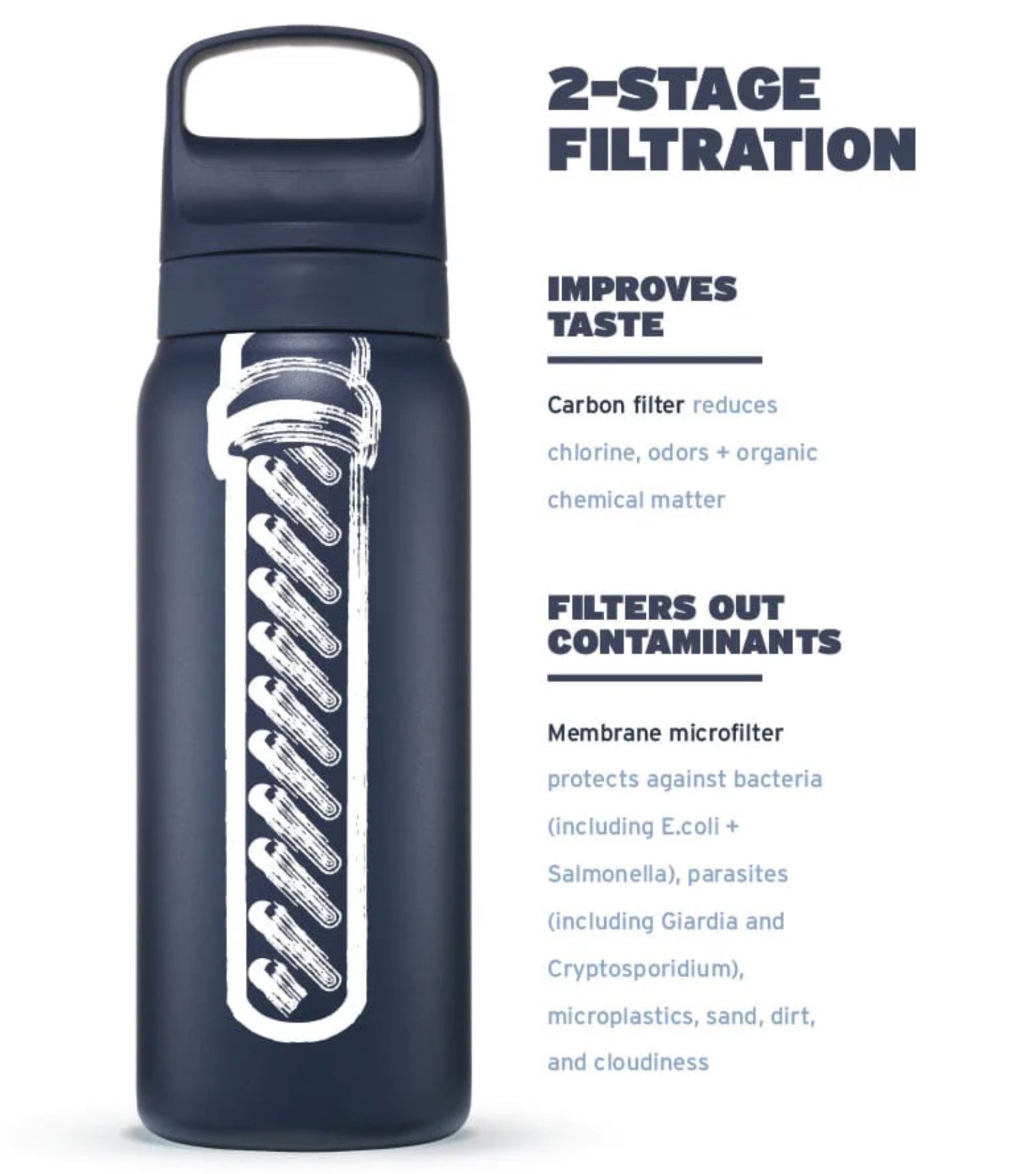 LifeStraw Go 2.0 - 700ml Stainless Steel Water Filter Bottle - Aegean Sea